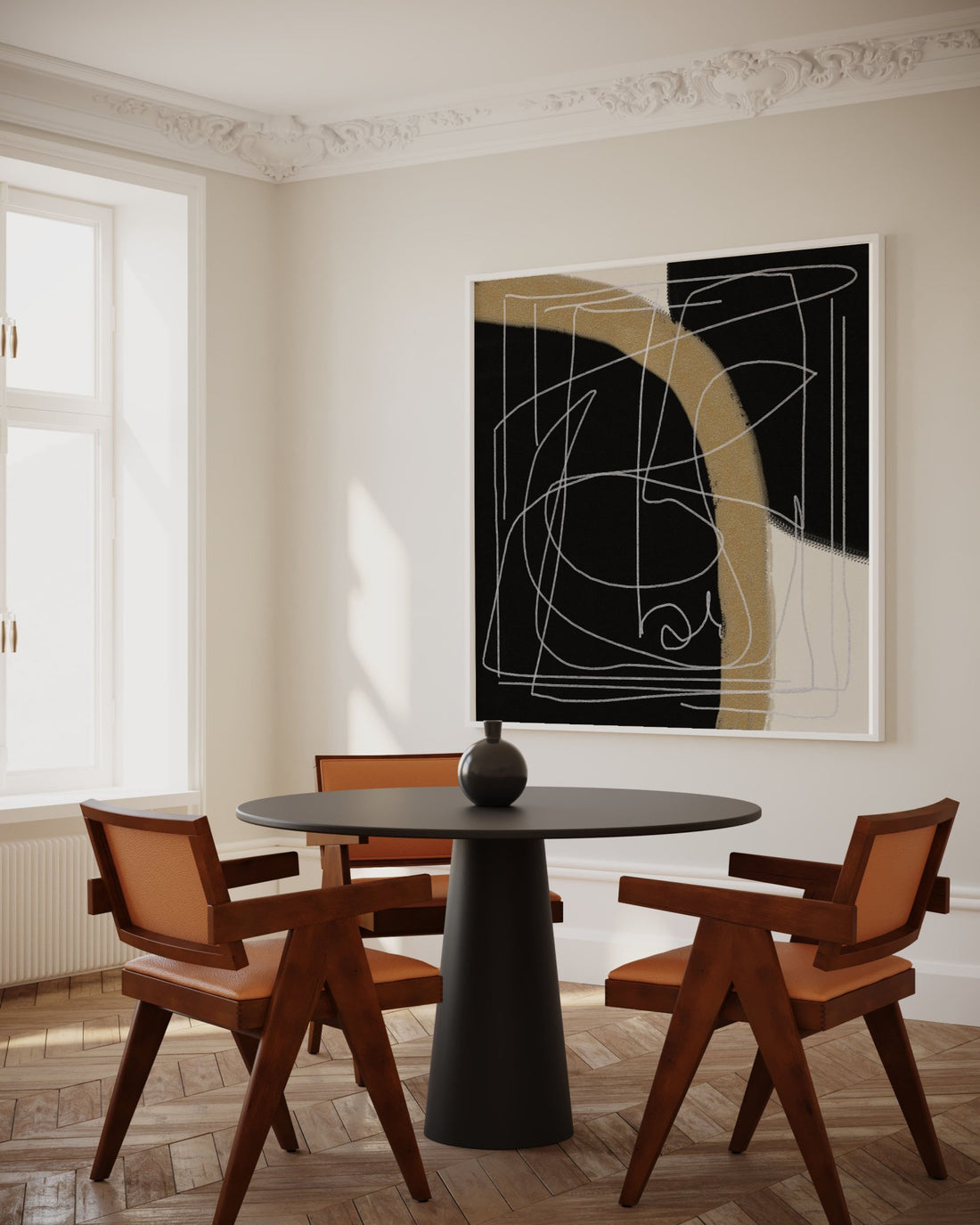 Black & Gold Abstract Square Poster | Bold Line Art Wall Decor | Contemporary Print - Evergreen Posters