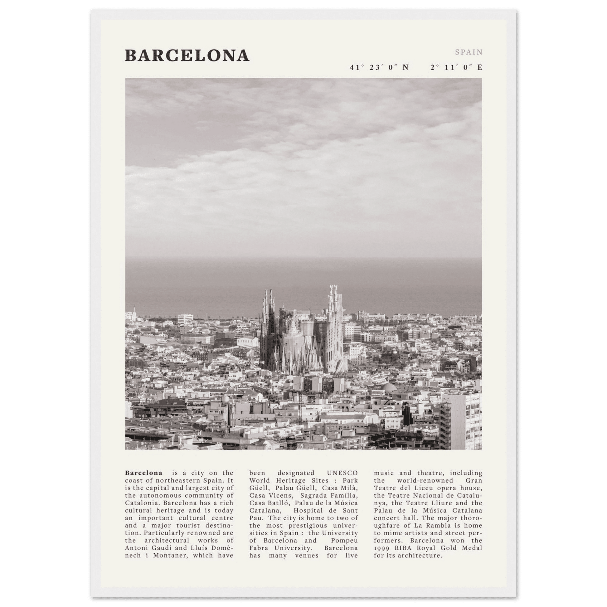Barcelona Poster | Black & White Sagrada Familia Wall Art | Spain Travel Print - Evergreen Posters