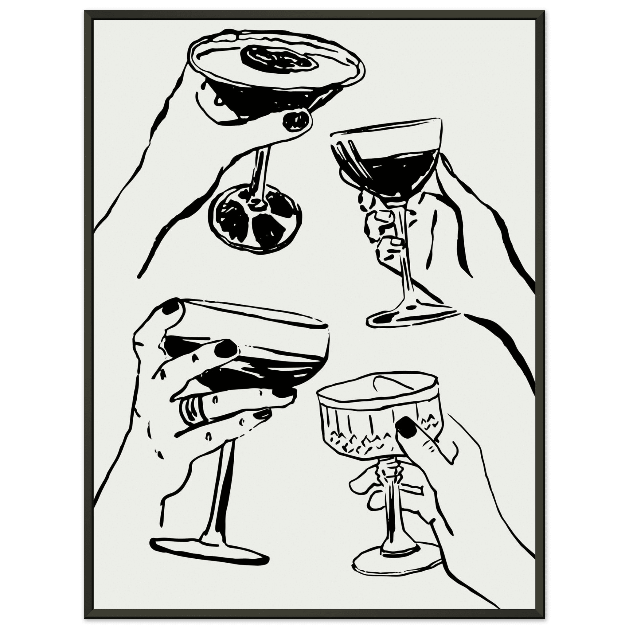 Cheers Print | Black Line Art Cocktail Glasses Wall Art | Kitchen Bar Poster - Evergreen Posters
