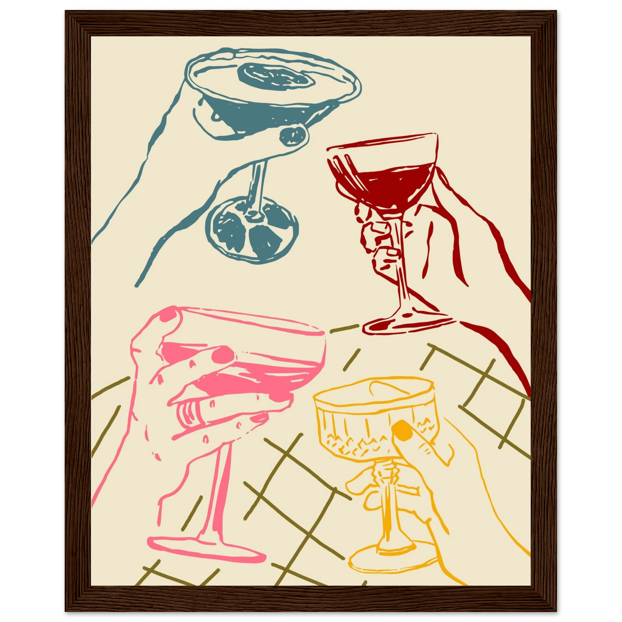 Cheers Print | Colourful Cocktail Glasses Wall Art | Kitchen Bar Poster - Evergreen Posters