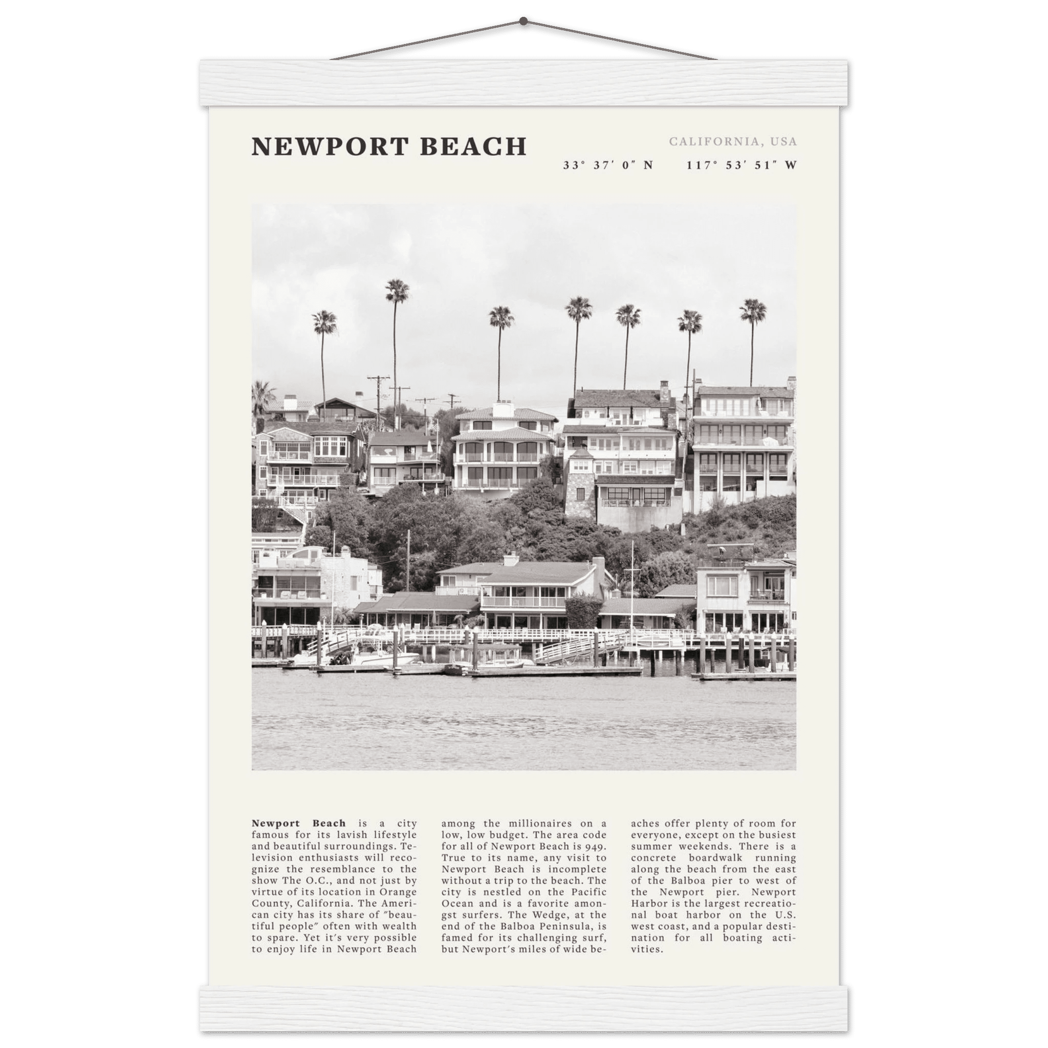 Newport Beach Poster | Black & White California Harbor Wall Art | Coastal Print - Evergreen Posters