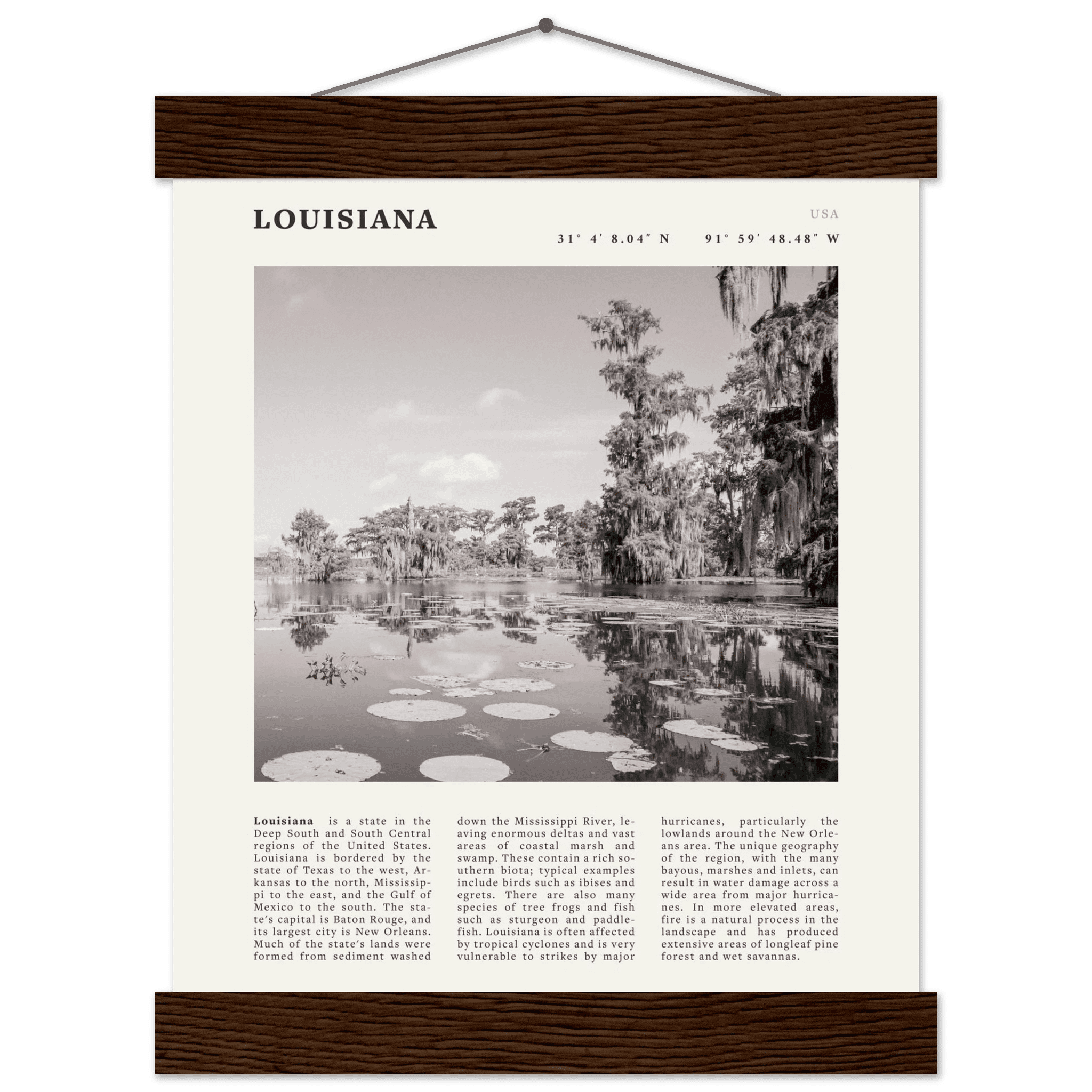 Louisiana Poster | Black & White Bayou Wall Art | Southern USA Travel Print Decor - Evergreen Posters
