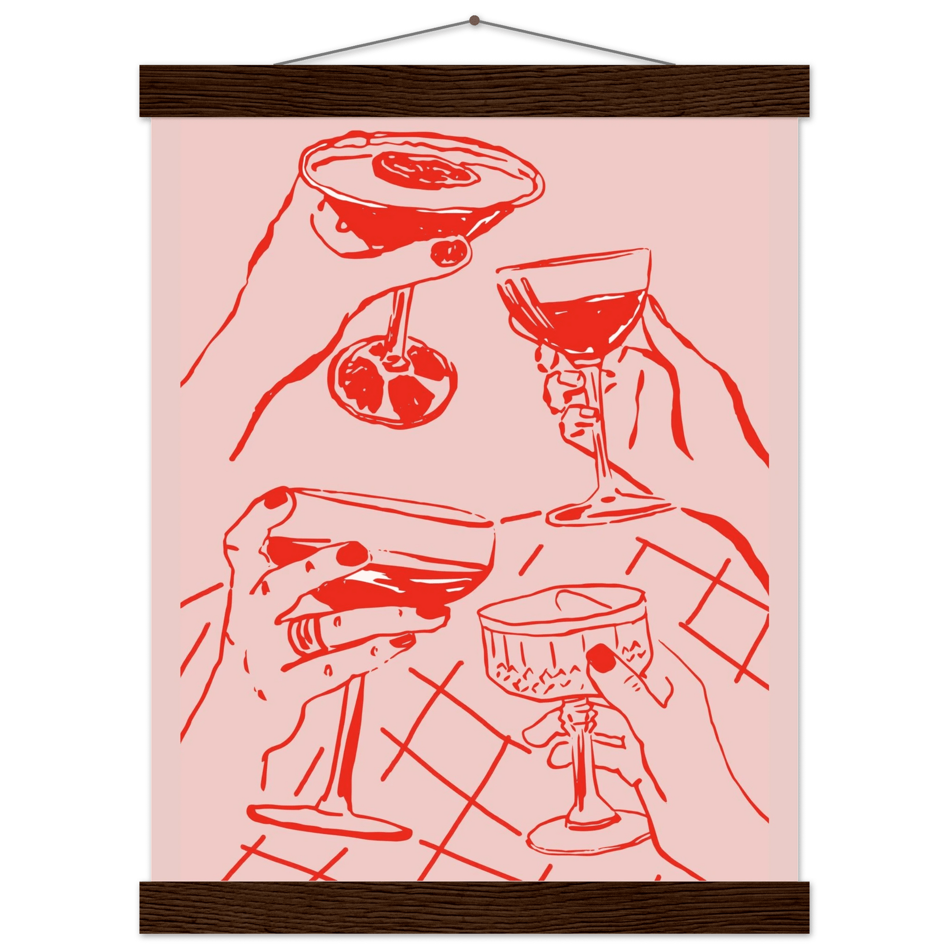 Cheers Print | Red & Pink Cocktail Glasses Wall Art | Kitchen Bar Poster - Evergreen Posters