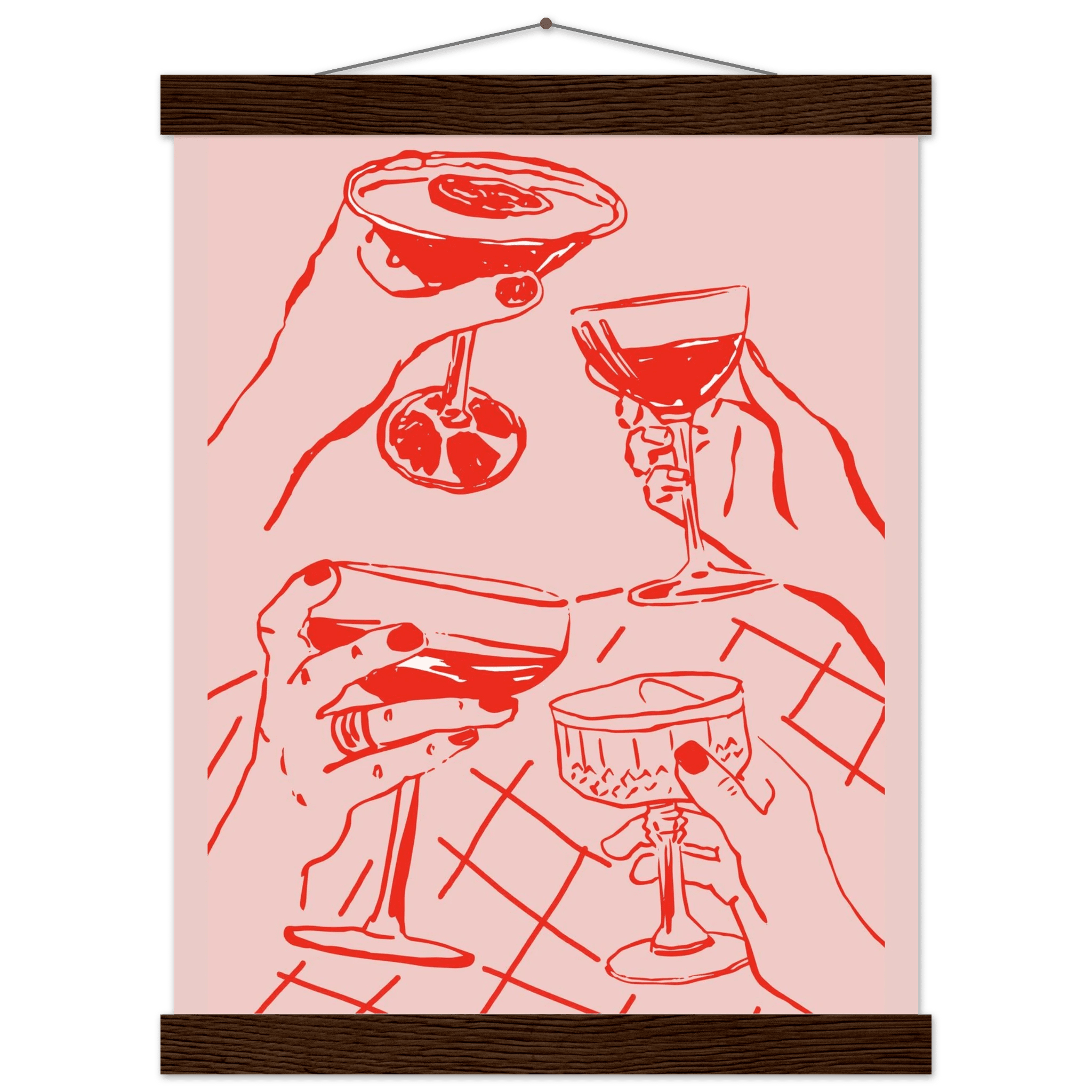 Cheers Print | Red & Pink Cocktail Glasses Wall Art | Kitchen Bar Poster - Evergreen Posters