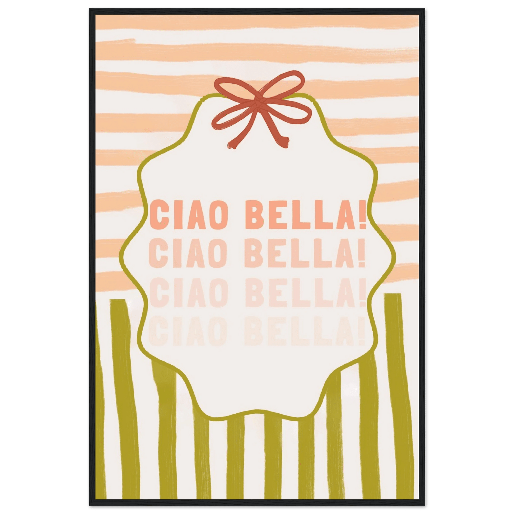 Ciao Bella Poster | Italian Typography Wall Art | Retro Stripe Bow Print | Cute Room Decor - Evergreen Posters