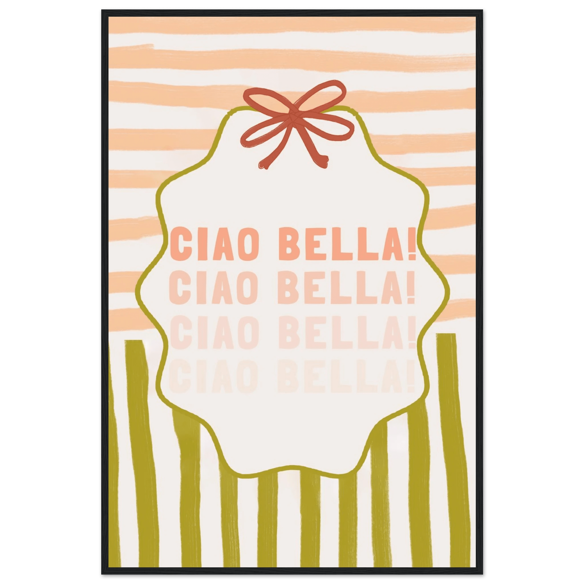 Ciao Bella Poster | Italian Typography Wall Art | Retro Stripe Bow Print | Cute Room Decor - Evergreen Posters