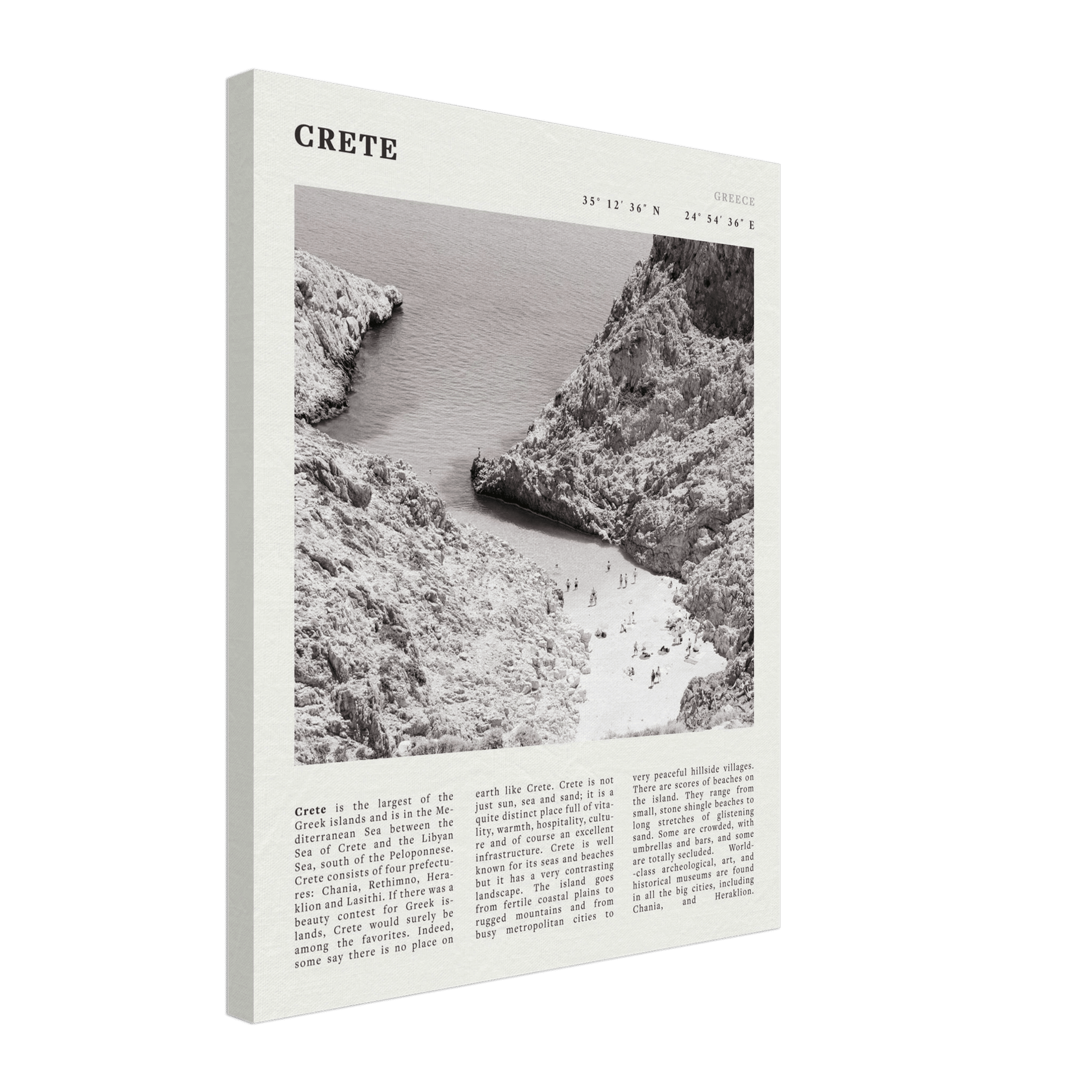 Crete Poster | Black & White Greece Beach Wall Art | Mediterranean Travel Print - Evergreen Posters