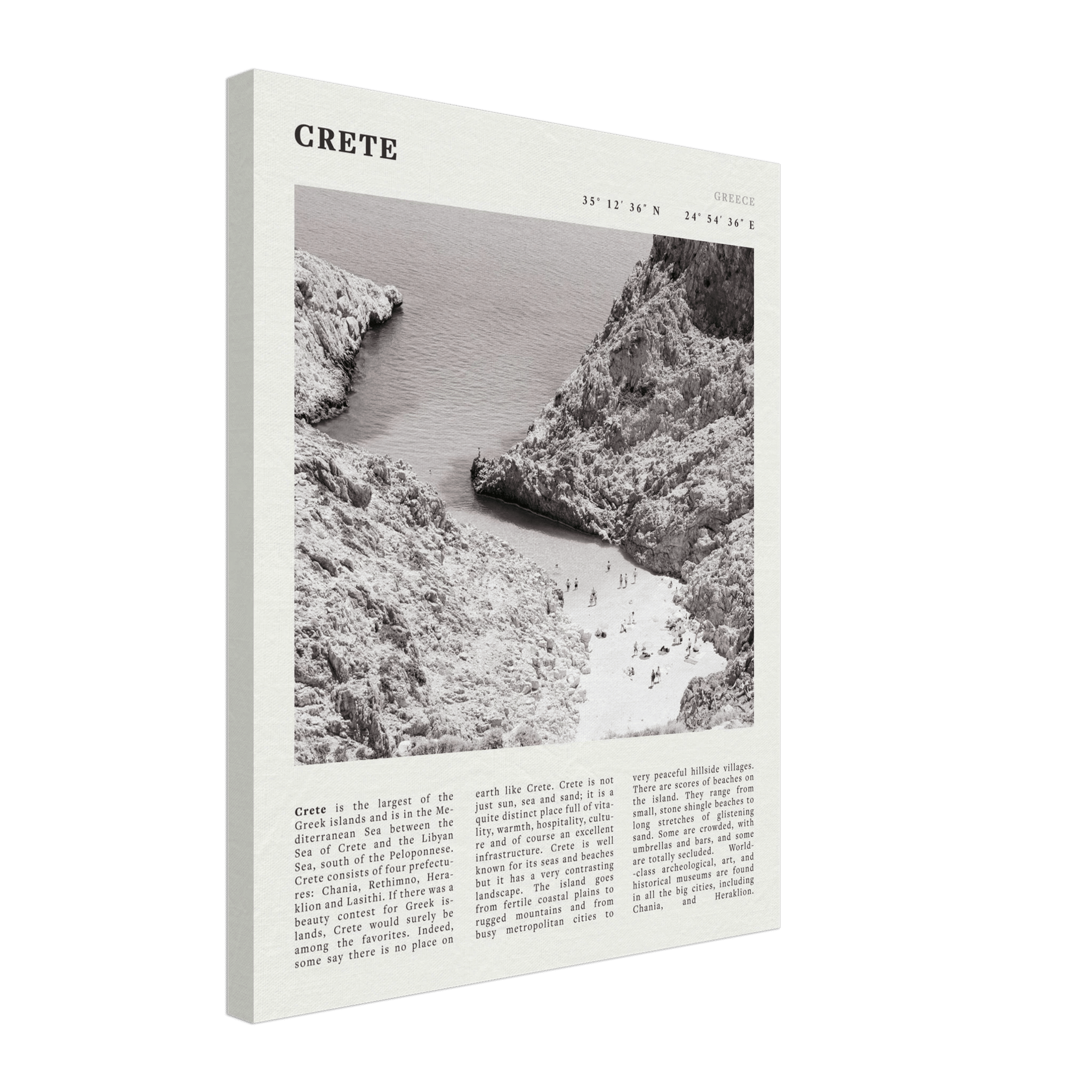 Crete Poster | Black & White Greece Beach Wall Art | Mediterranean Travel Print - Evergreen Posters