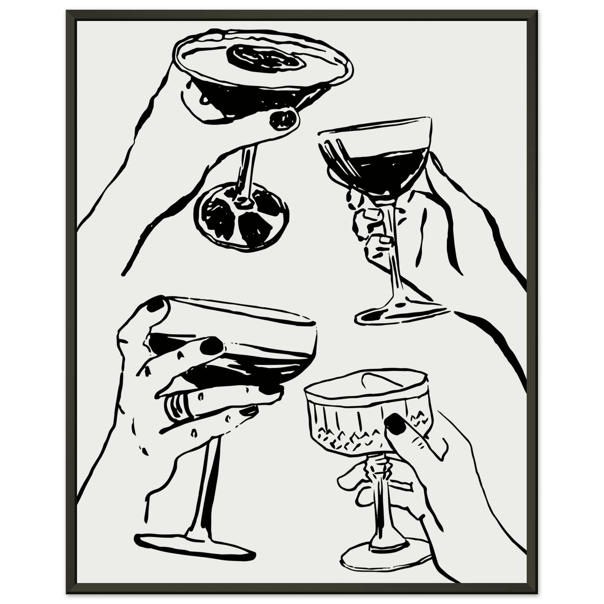 Cheers Print | Black Line Art Cocktail Glasses Wall Art | Kitchen Bar Poster - Evergreen Posters