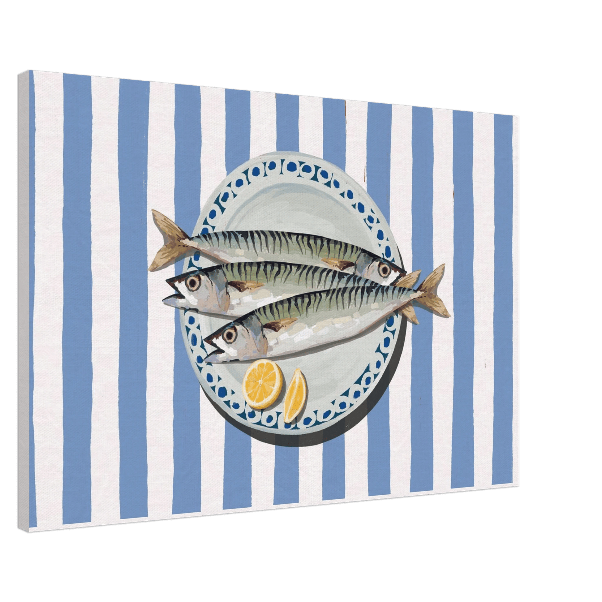 Sardines Print | Blue Stripe Fish Kitchen Wall Art | Coastal Food Poster - Evergreen Posters