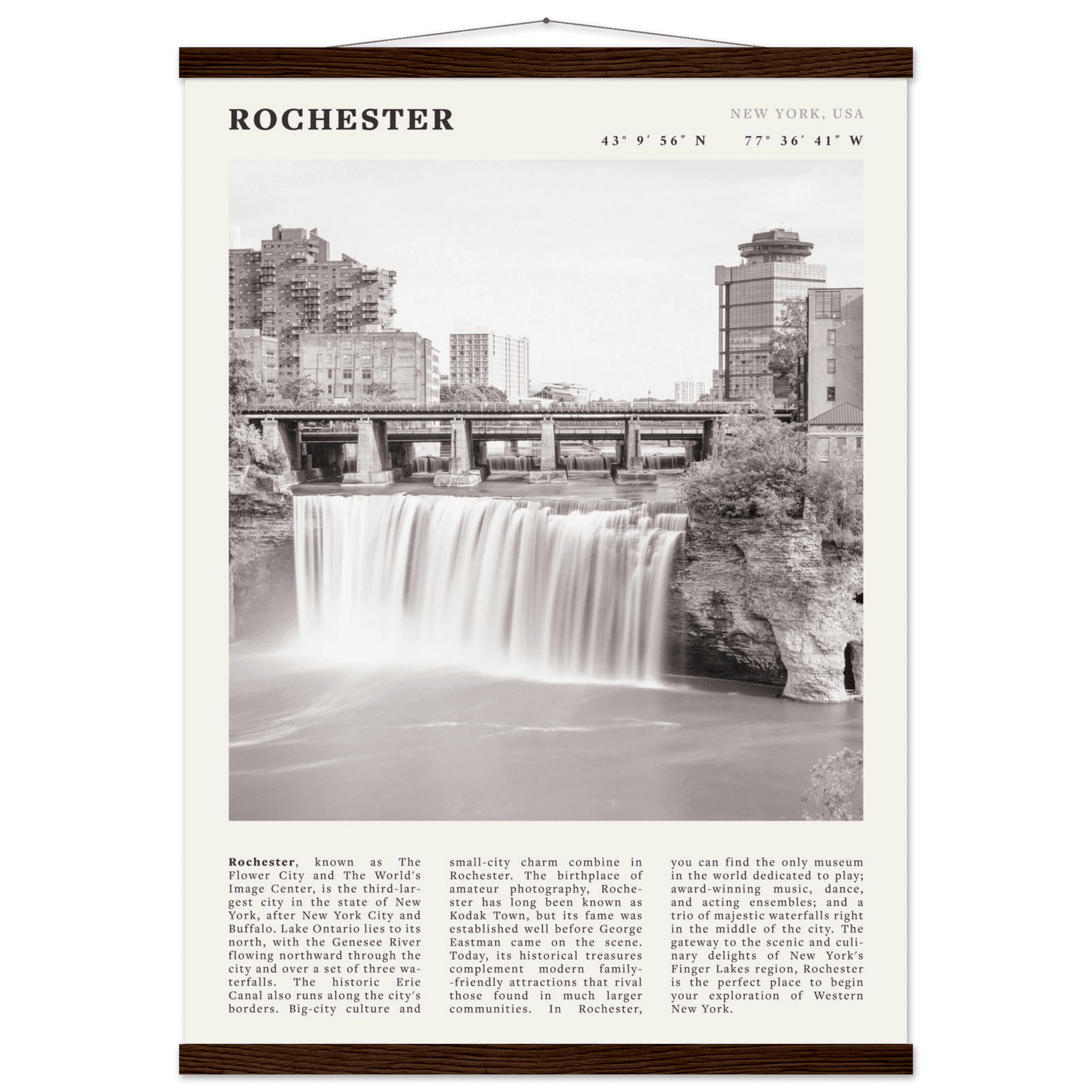 Rochester Poster | Black & White High Falls Wall Art | New York Travel Print - Evergreen Posters