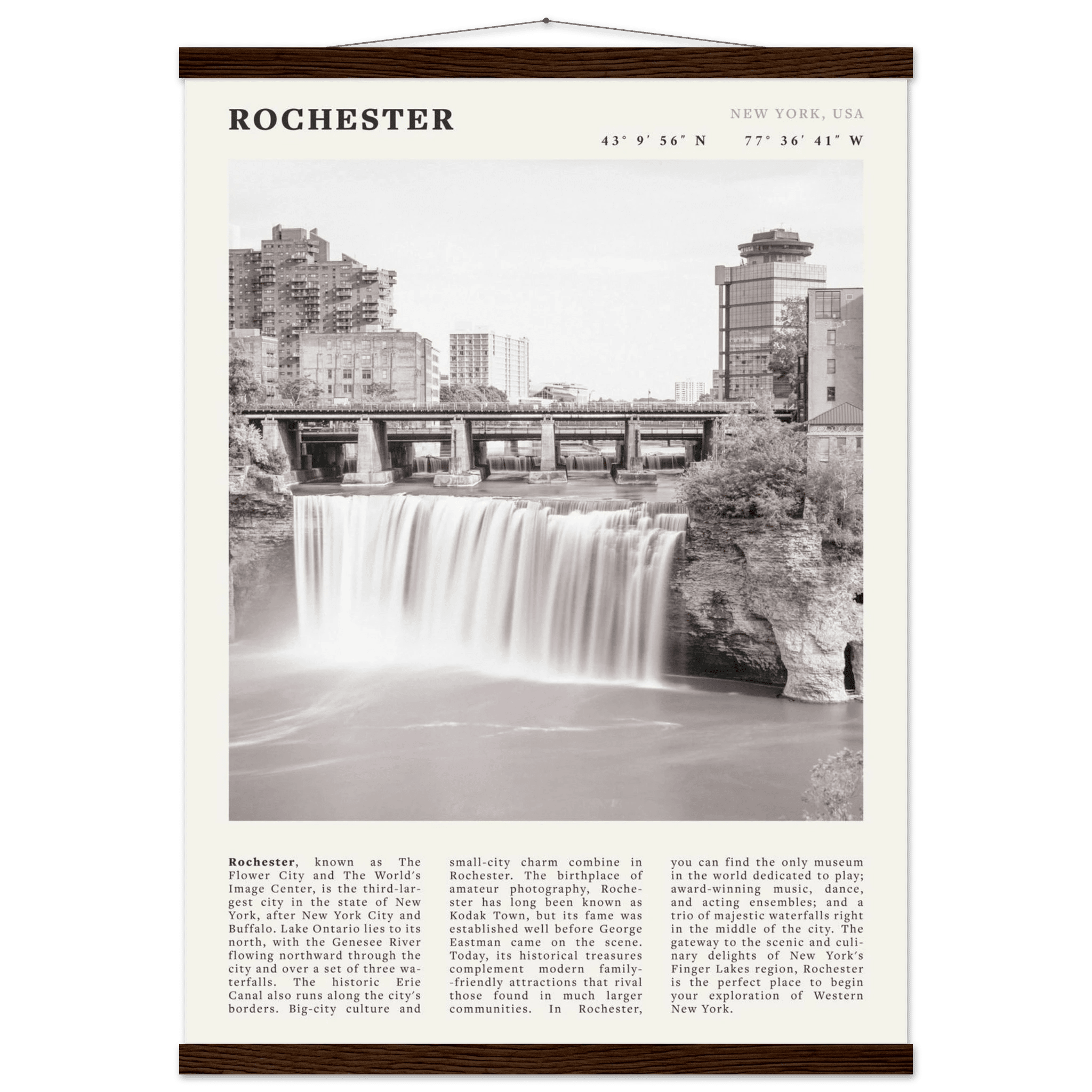Rochester Poster | Black & White High Falls Wall Art | New York Travel Print - Evergreen Posters