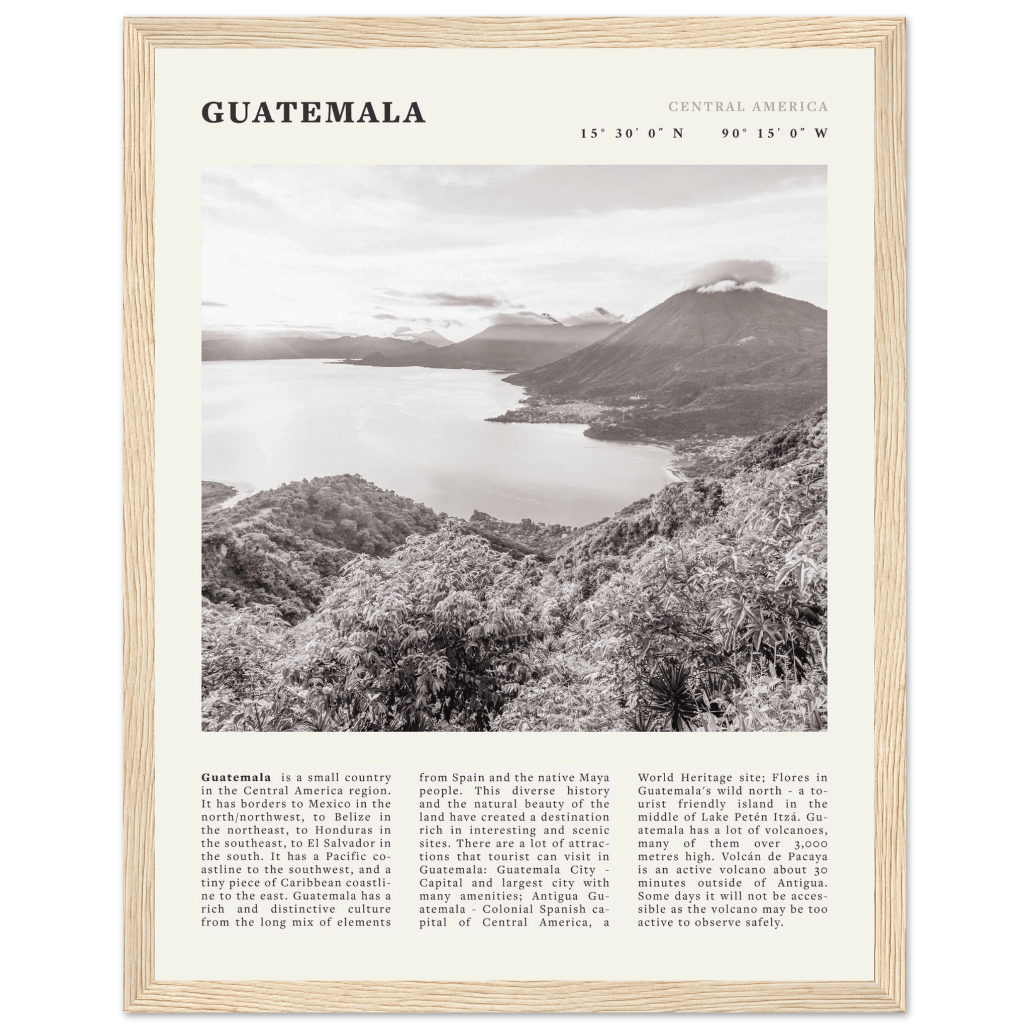 Guatemala Poster | Black & White Lake Atitlan Wall Art | Central America Travel Print - Evergreen Posters