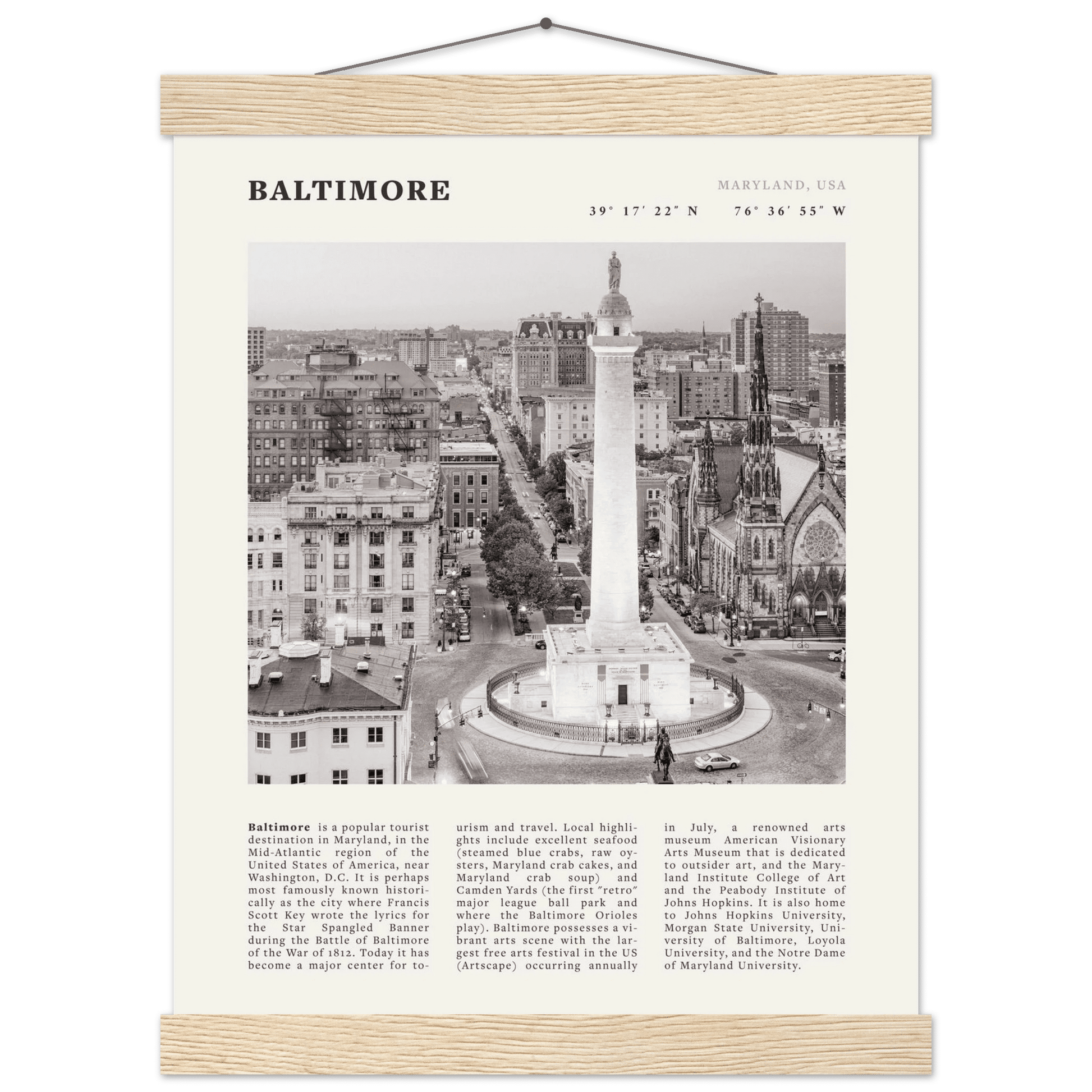 Baltimore Poster | Black & White Maryland City Wall Art | USA Travel Print - Evergreen Posters