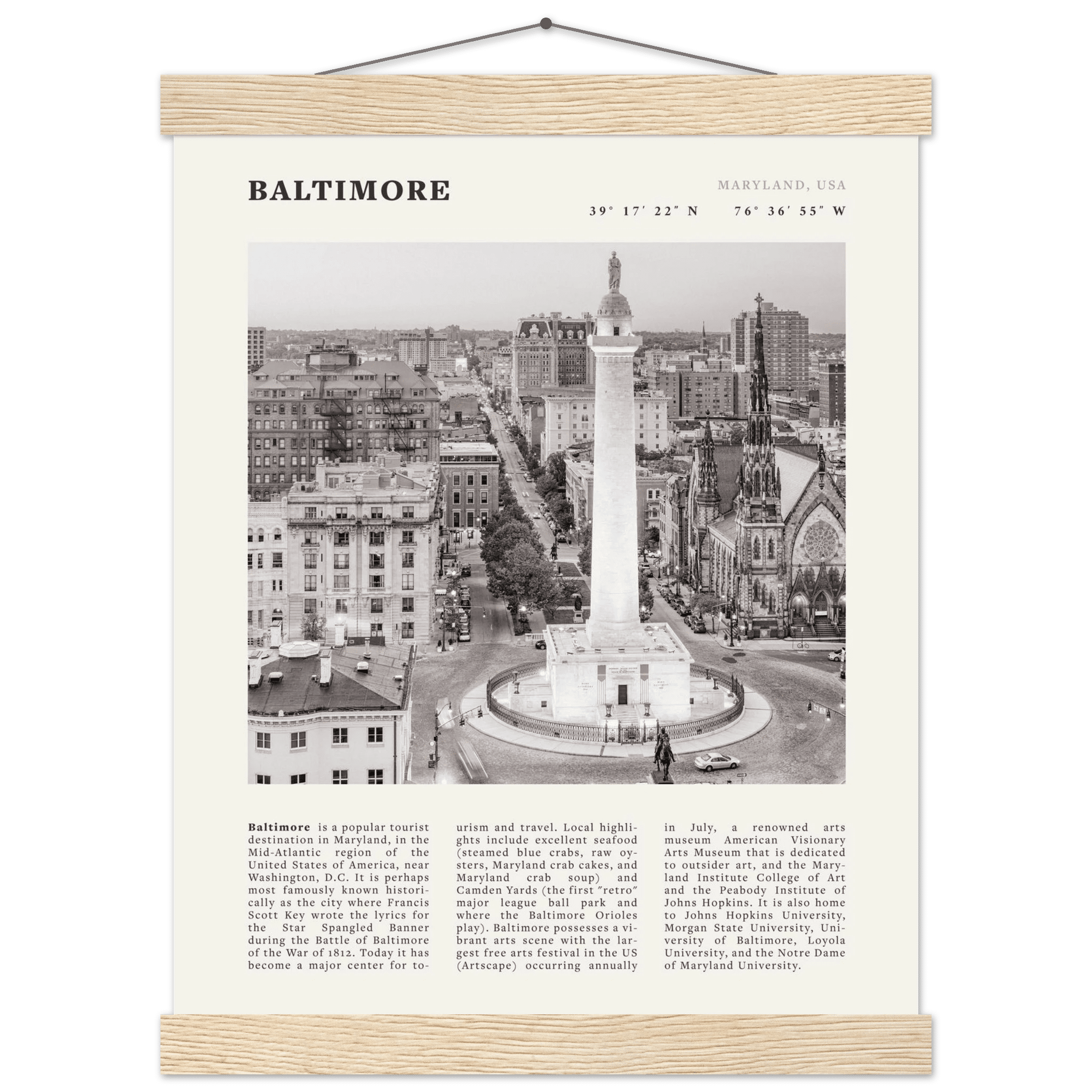 Baltimore Poster | Black & White Maryland City Wall Art | USA Travel Print - Evergreen Posters