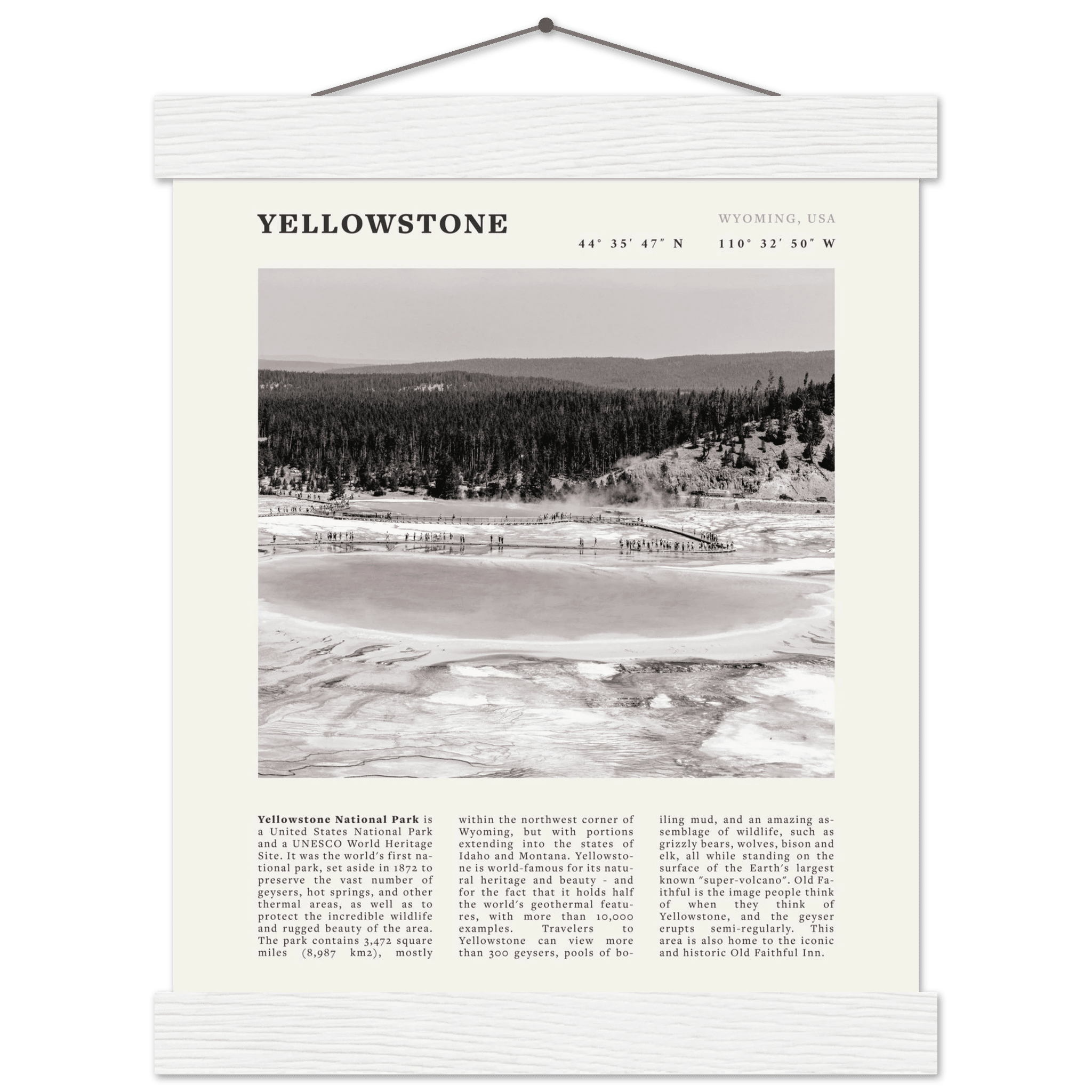 Yellowstone Poster | Black & White Grand Prismatic Spring Wall Art | WY Print - Evergreen Posters