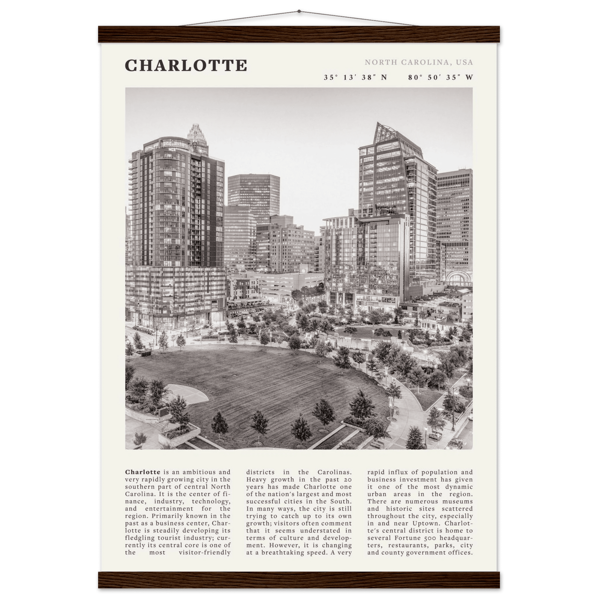Charlotte Poster | Black & White North Carolina Skyline Wall Art | NC Travel Print - Evergreen Posters