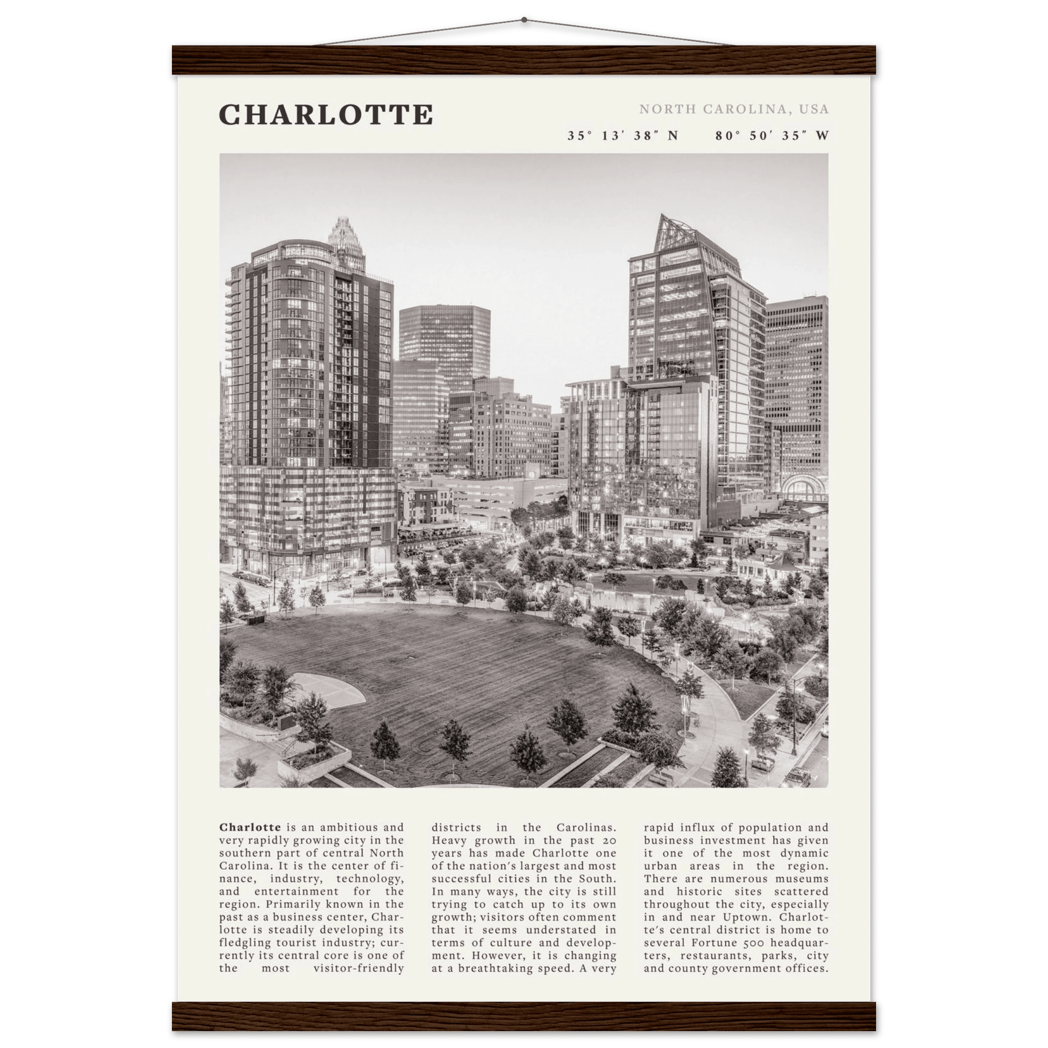 Charlotte Poster | Black & White North Carolina Skyline Wall Art | NC Travel Print - Evergreen Posters