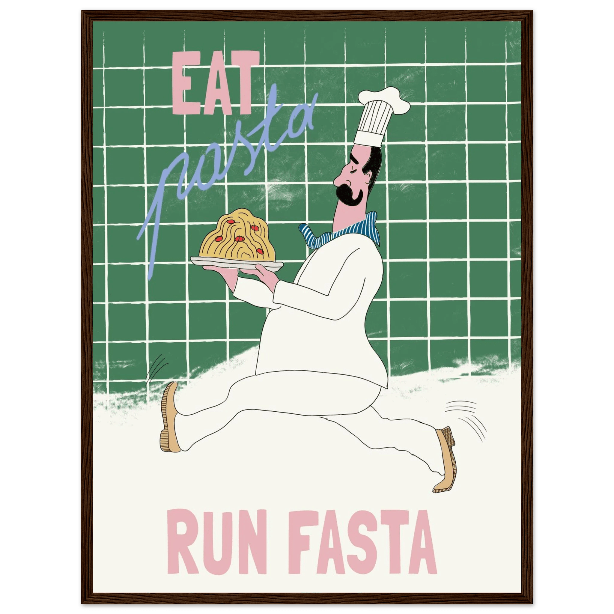 Eat Pasta Run Fasta Poster – Playful Kitchen Wall Art Print (Green Edition) - Evergreen Posters