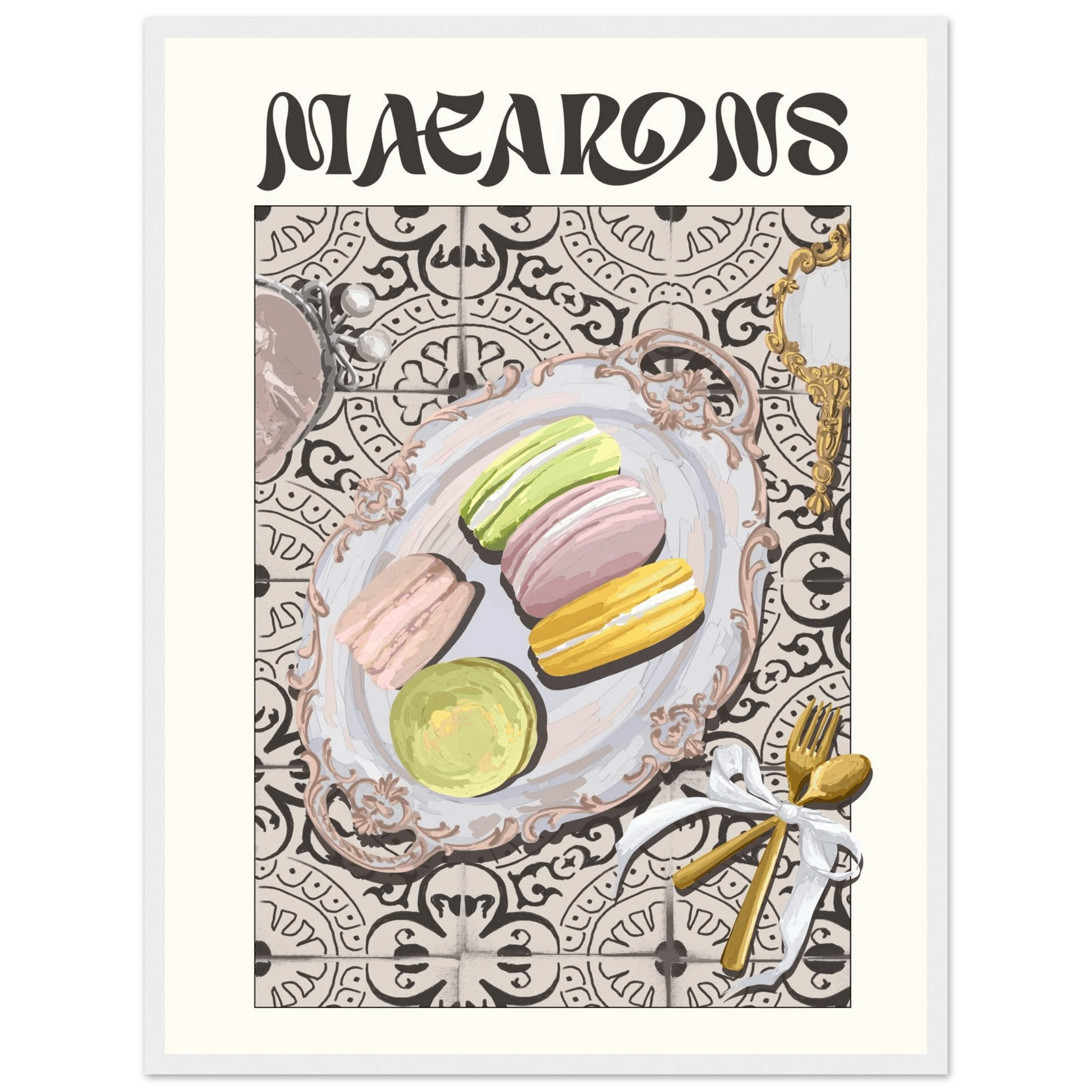 Macarons Poster – Playful French Patisserie Kitchen Wall Art Print (Digital & Printed Options) - Evergreen Posters