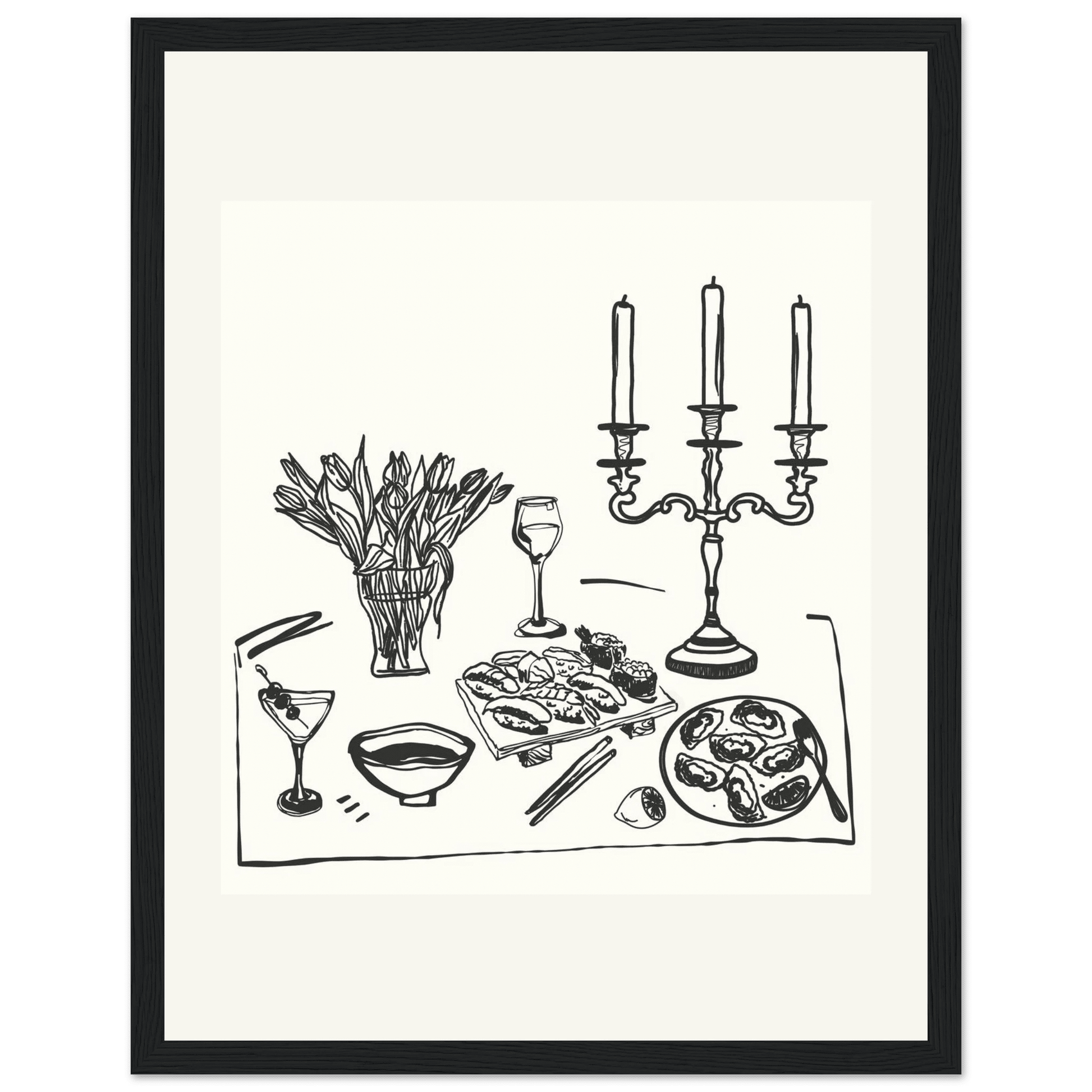 Fine Dining Table Print | Black Line Art Kitchen Wall Art | Elegant Dining Room Poster - Evergreen Posters