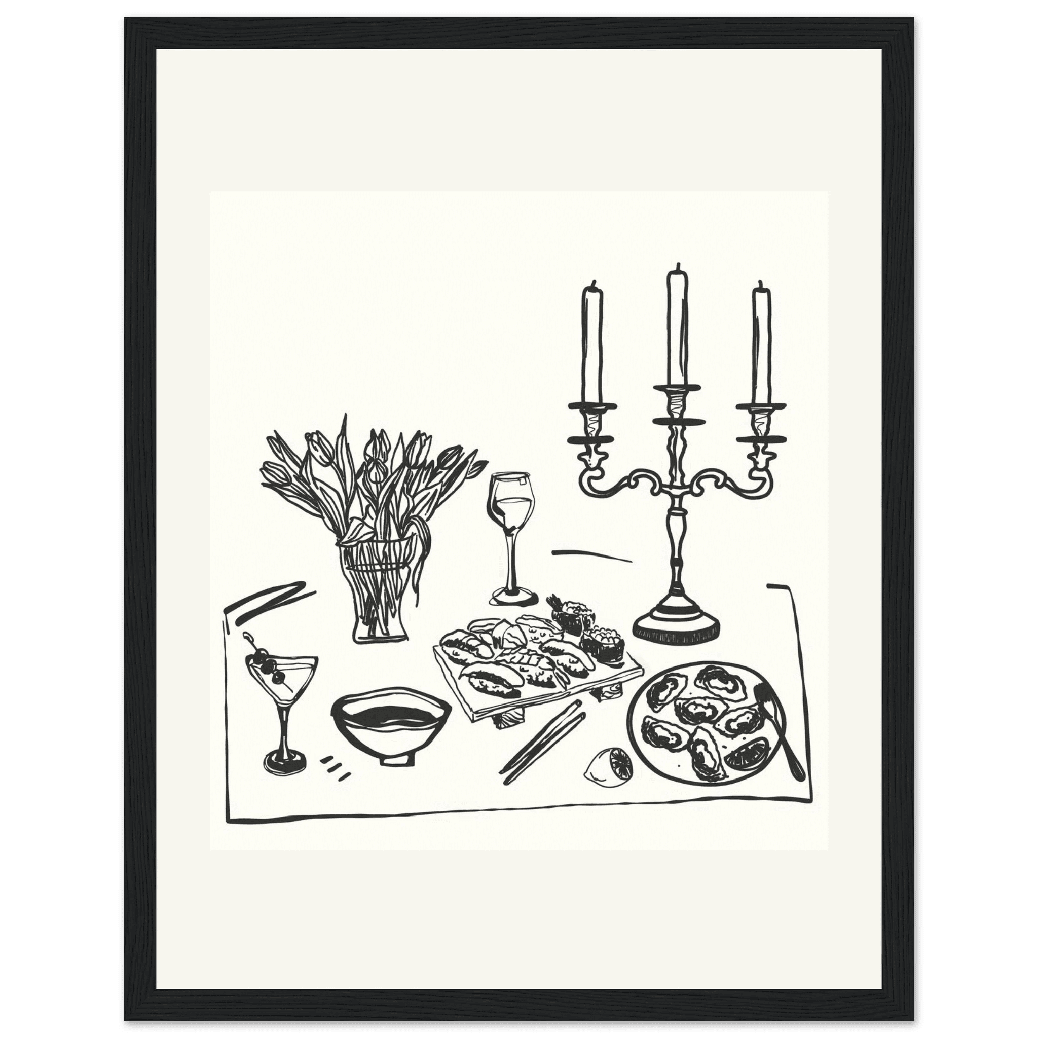 Fine Dining Table Print | Black Line Art Kitchen Wall Art | Elegant Dining Room Poster - Evergreen Posters