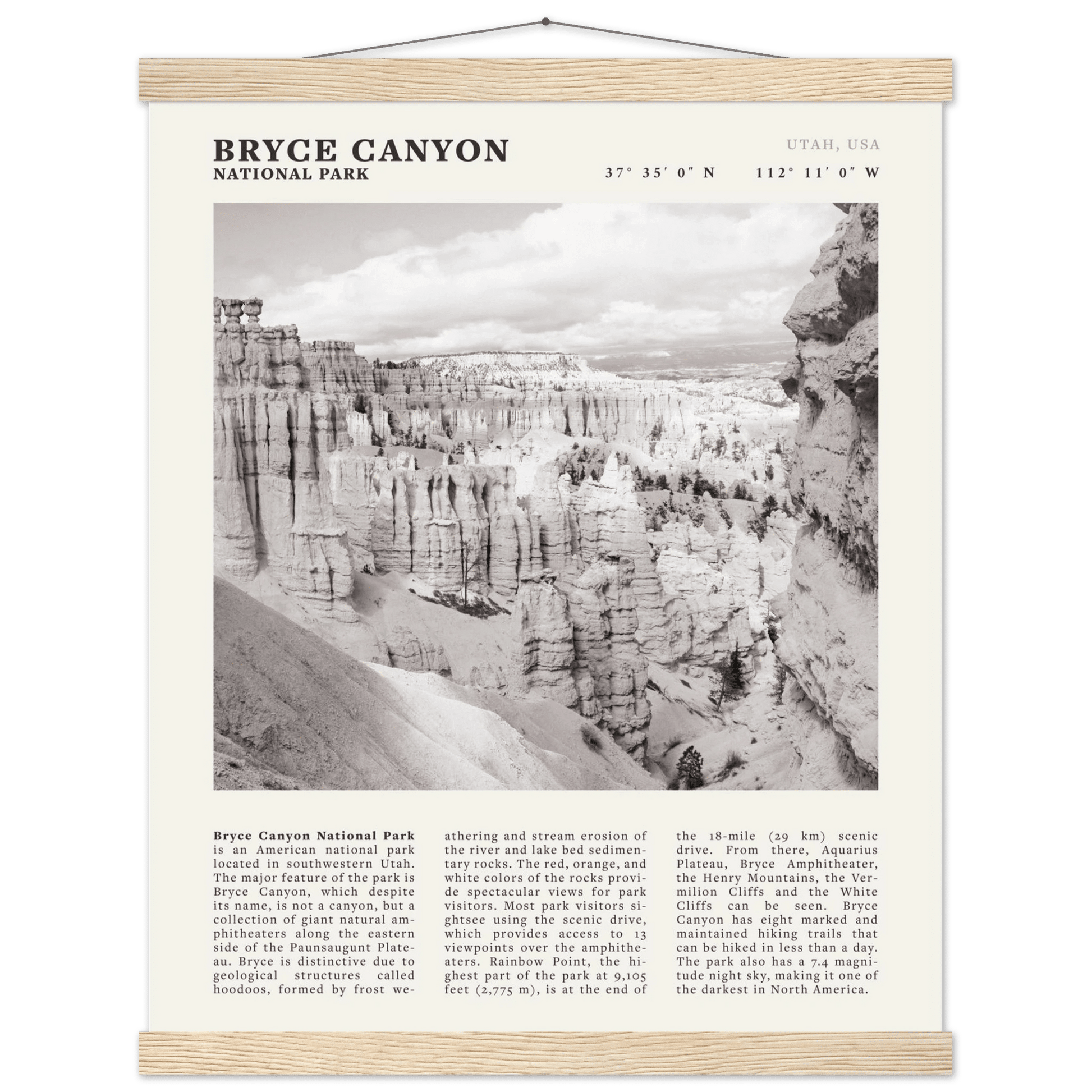 Bryce Canyon National Park Poster | Black & White Utah Hoodoos Wall Art Print - Evergreen Posters - 52