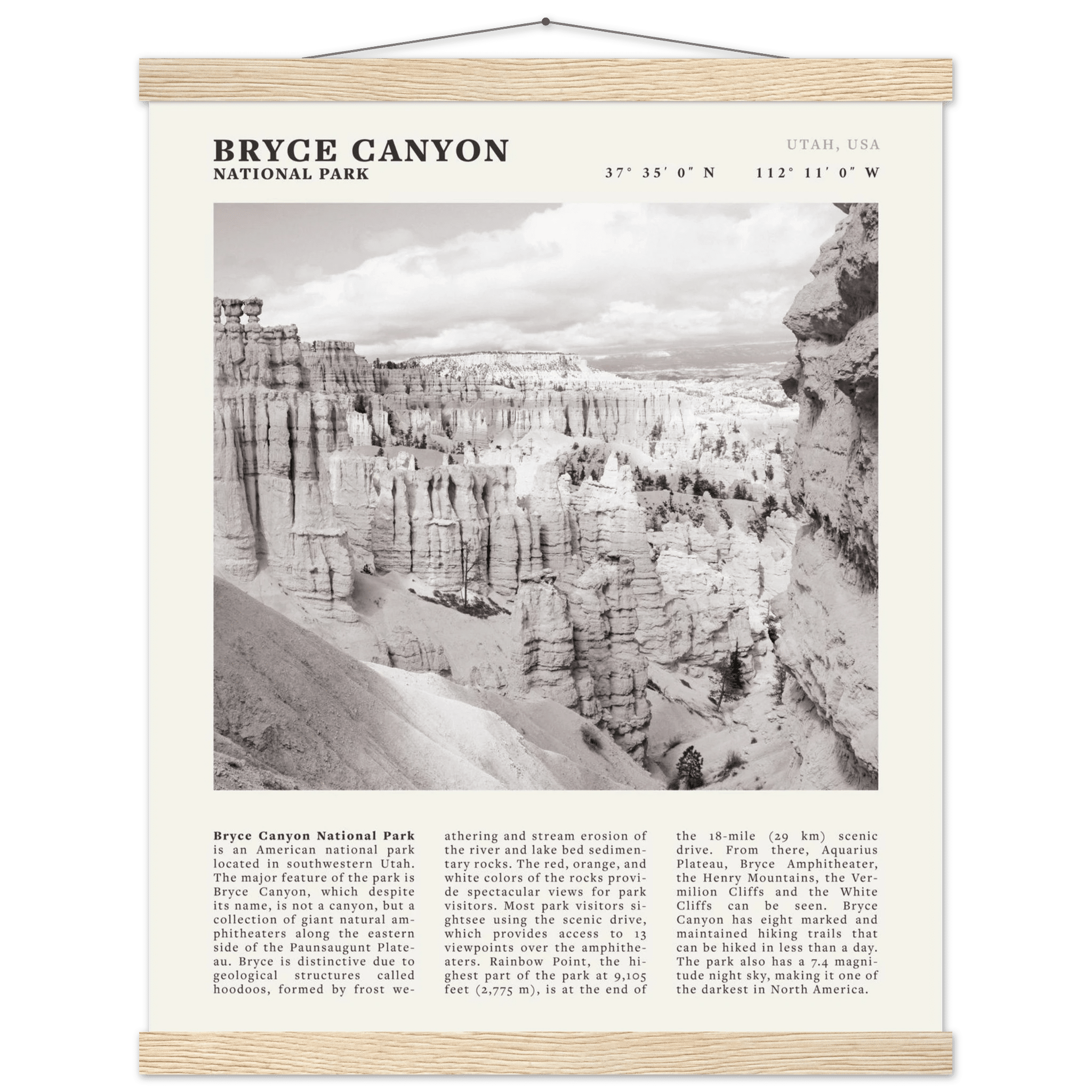 Bryce Canyon National Park Poster | Black & White Utah Hoodoos Wall Art Print - Evergreen Posters - 52