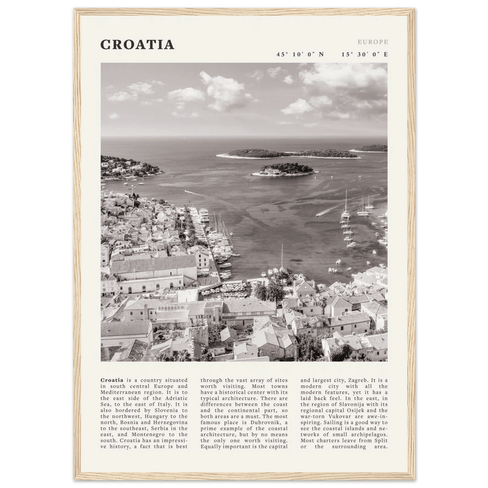 Croatia Poster | Black & White Hvar Island Wall Art | Adriatic Travel Print Decor - Evergreen Posters