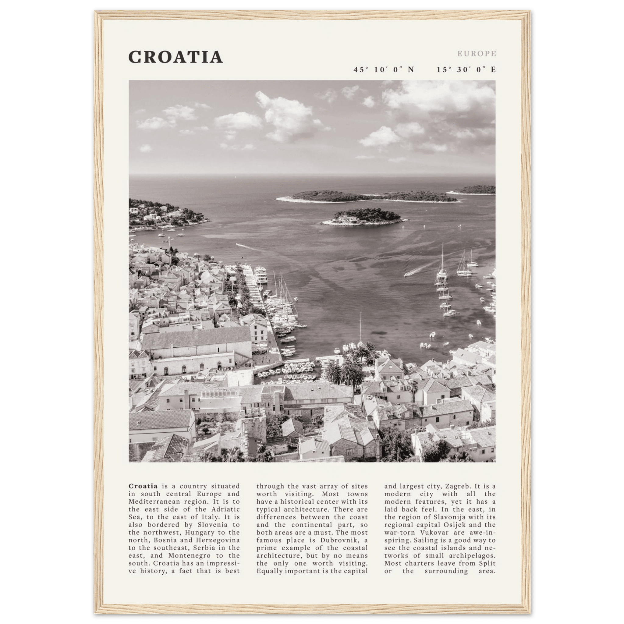 Croatia Poster | Black & White Hvar Island Wall Art | Adriatic Travel Print Decor - Evergreen Posters