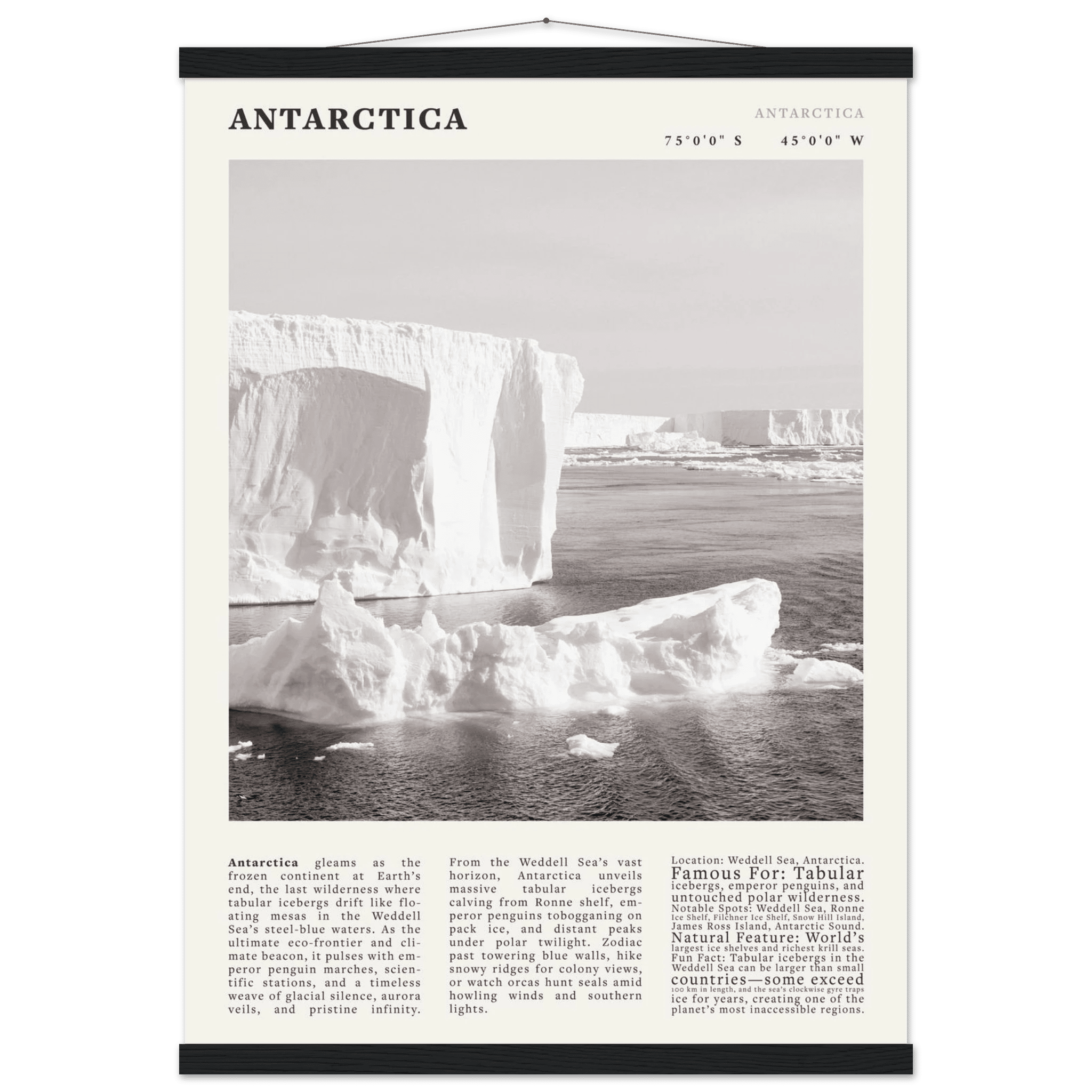 Antarctica Poster Black and White – Vintage Weddell Sea Iceberg Print (Digital & Printed Options) - Evergreen Posters