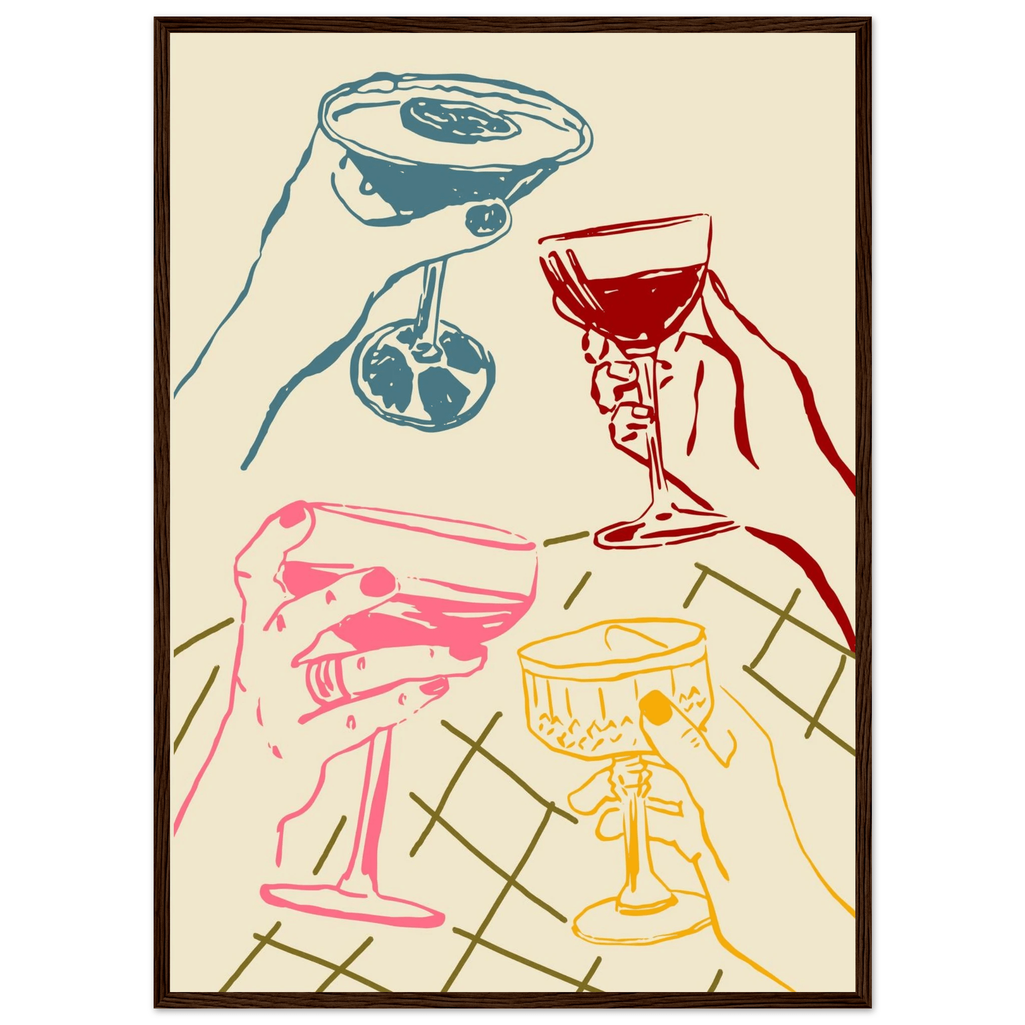 Cheers Print | Colourful Cocktail Glasses Wall Art | Kitchen Bar Poster - Evergreen Posters