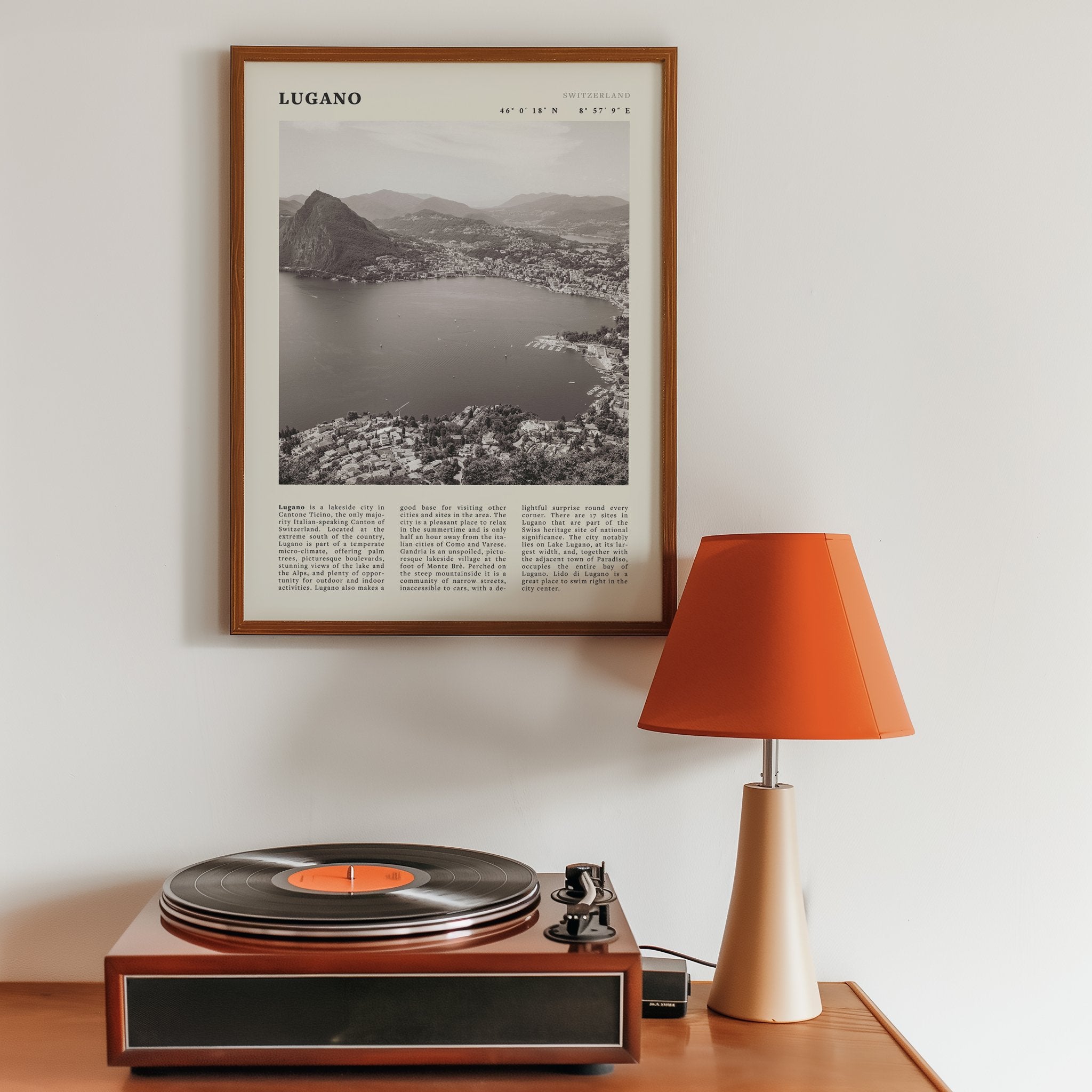 Lugano Poster | Black & White Swiss Lake Wall Art | Switzerland Travel Print - Evergreen Posters