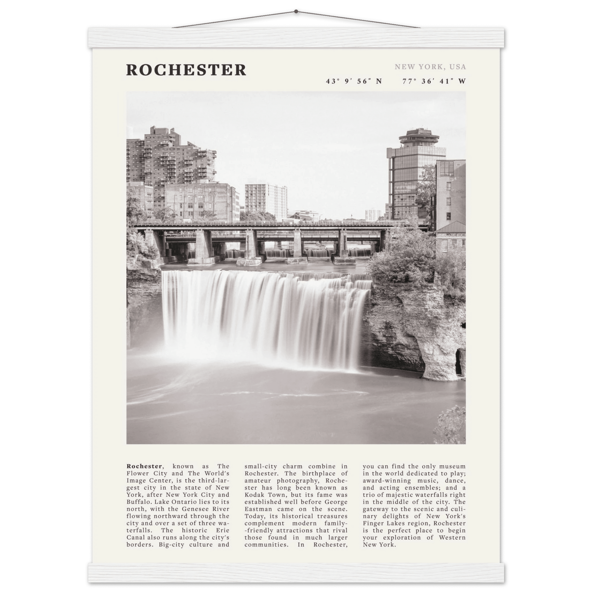 Rochester Poster | Black & White High Falls Wall Art | New York Travel Print - Evergreen Posters