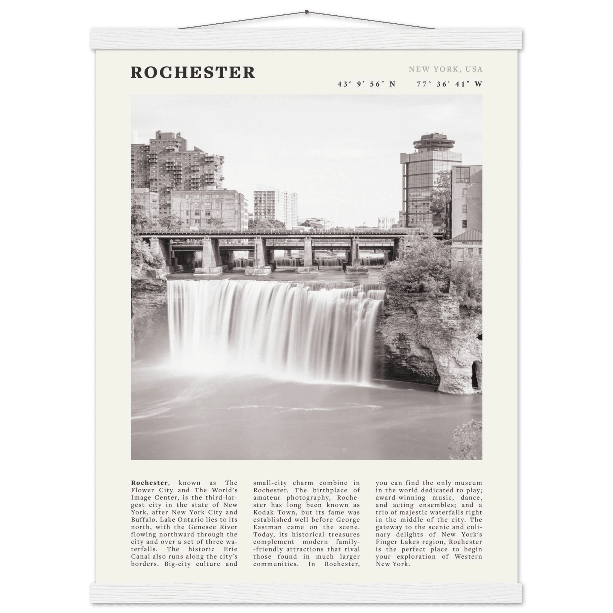 Rochester Poster | Black & White High Falls Wall Art | New York Travel Print - Evergreen Posters