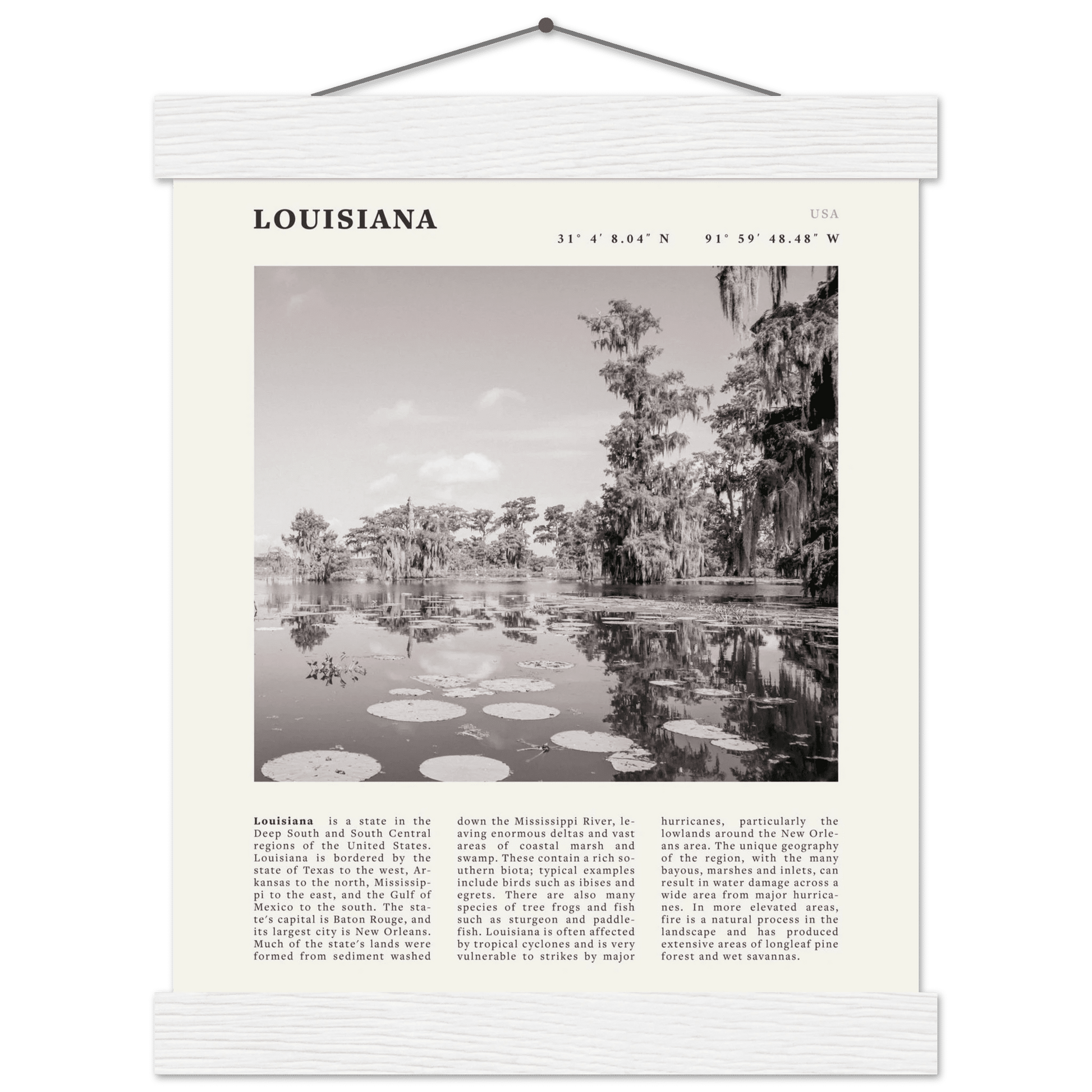 Louisiana Poster | Black & White Bayou Wall Art | Southern USA Travel Print Decor - Evergreen Posters
