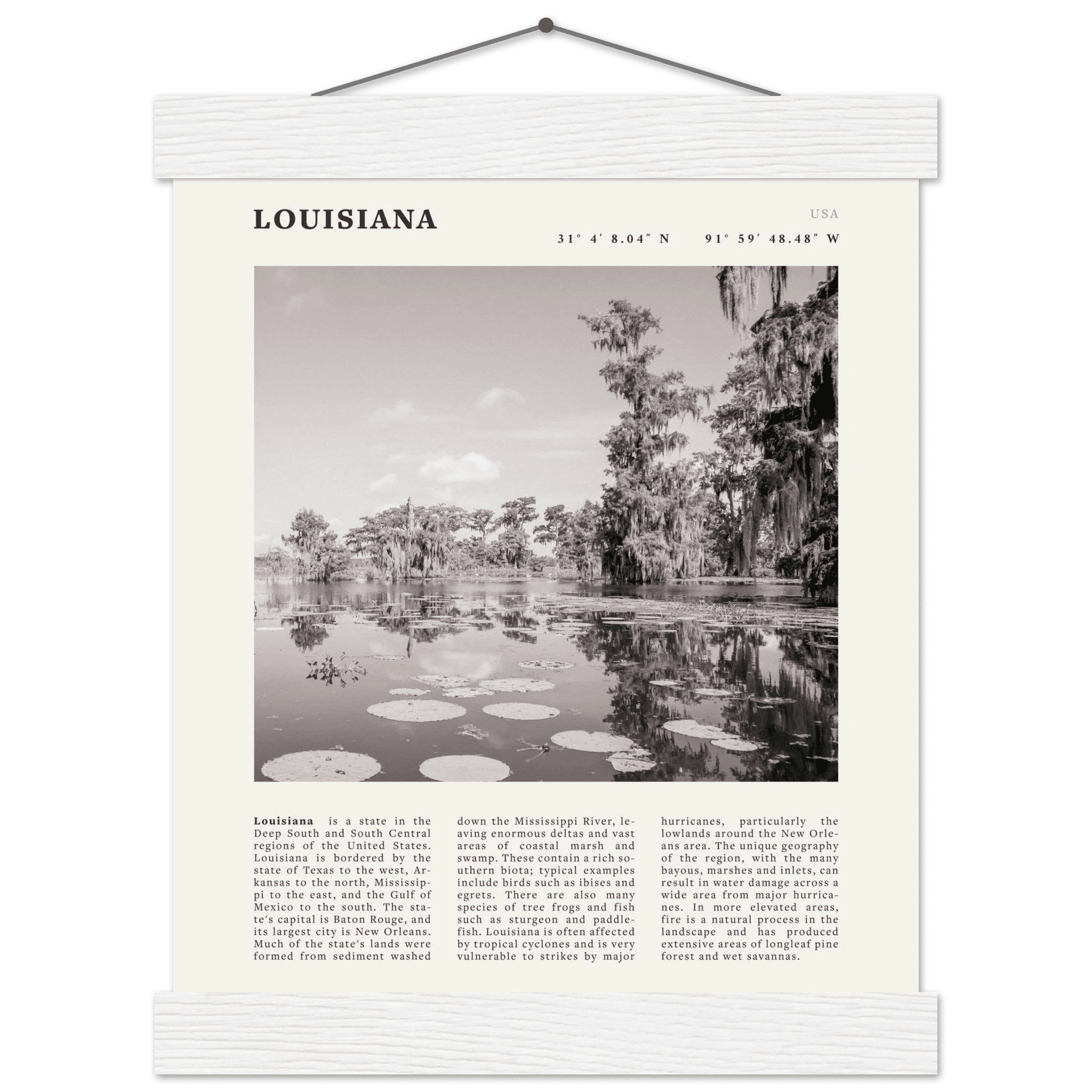 Louisiana Poster | Black & White Bayou Wall Art | Southern USA Travel Print Decor - Evergreen Posters