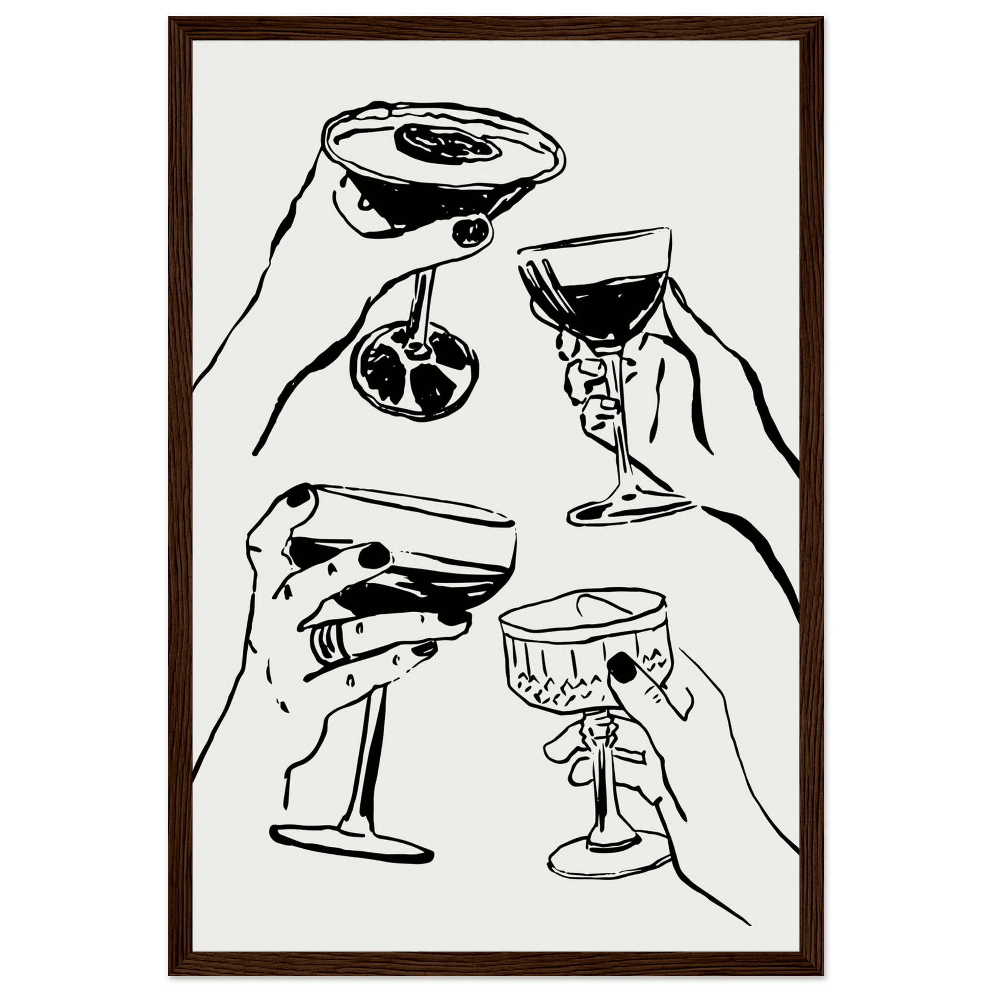 Cheers Print | Black Line Art Cocktail Glasses Wall Art | Kitchen Bar Poster - Evergreen Posters