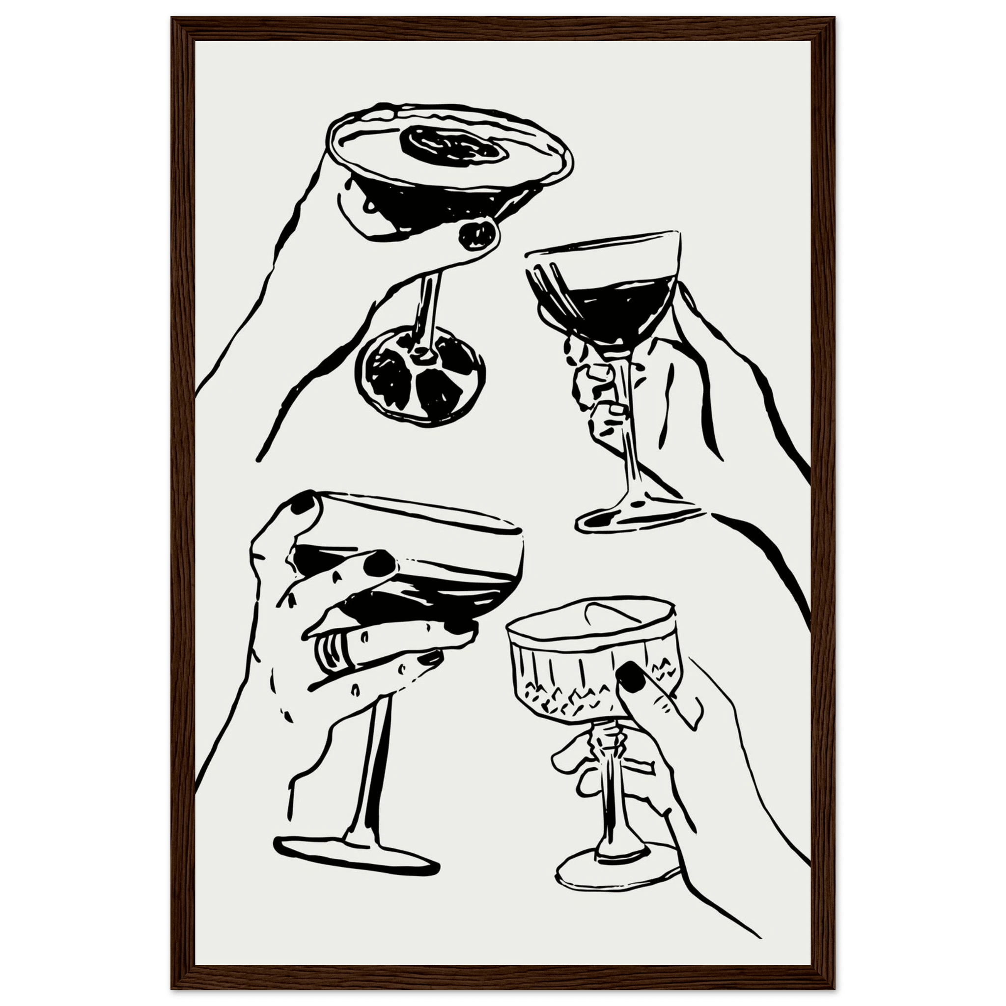 Cheers Print | Black Line Art Cocktail Glasses Wall Art | Kitchen Bar Poster - Evergreen Posters