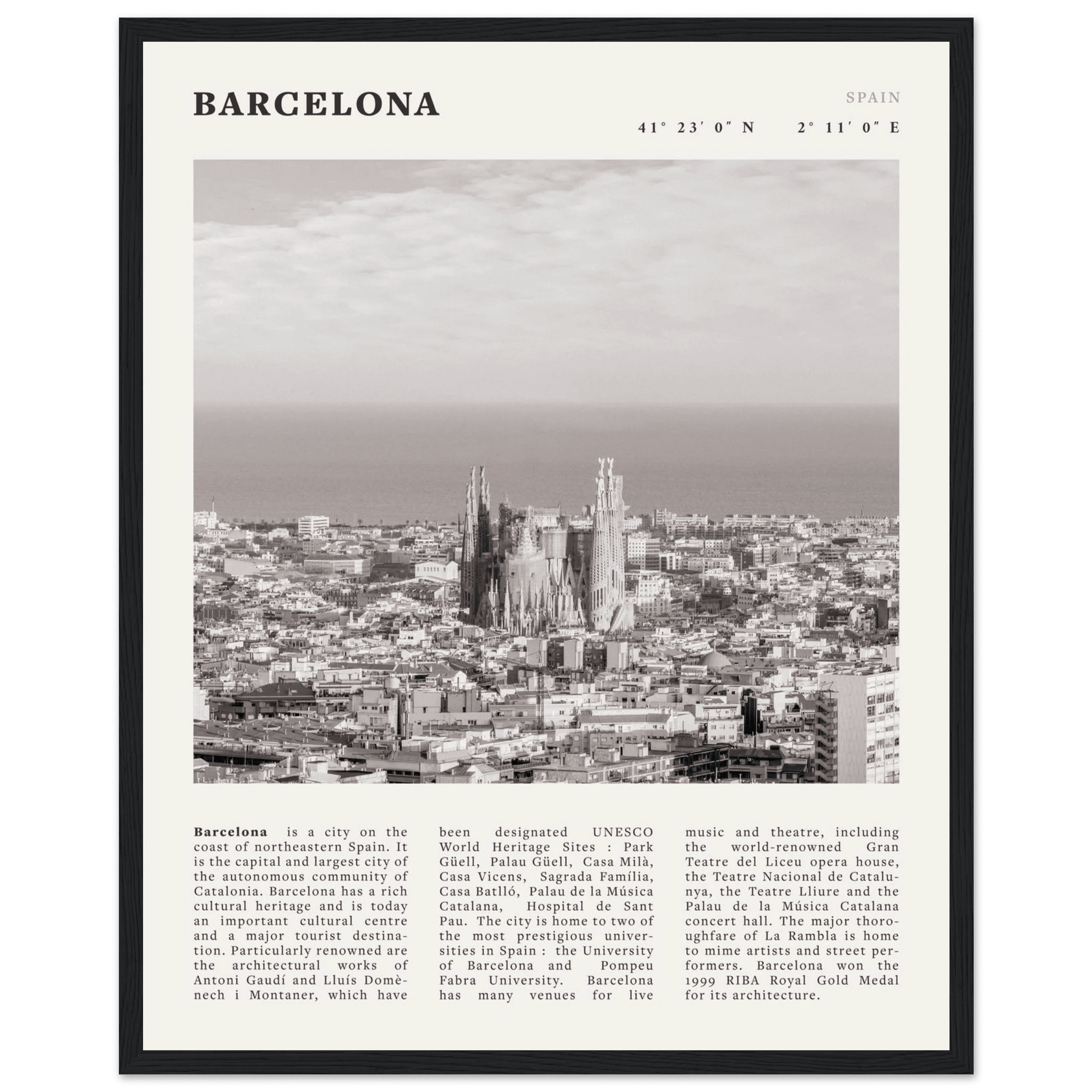 Barcelona Poster | Black & White Sagrada Familia Wall Art | Spain Travel Print - Evergreen Posters