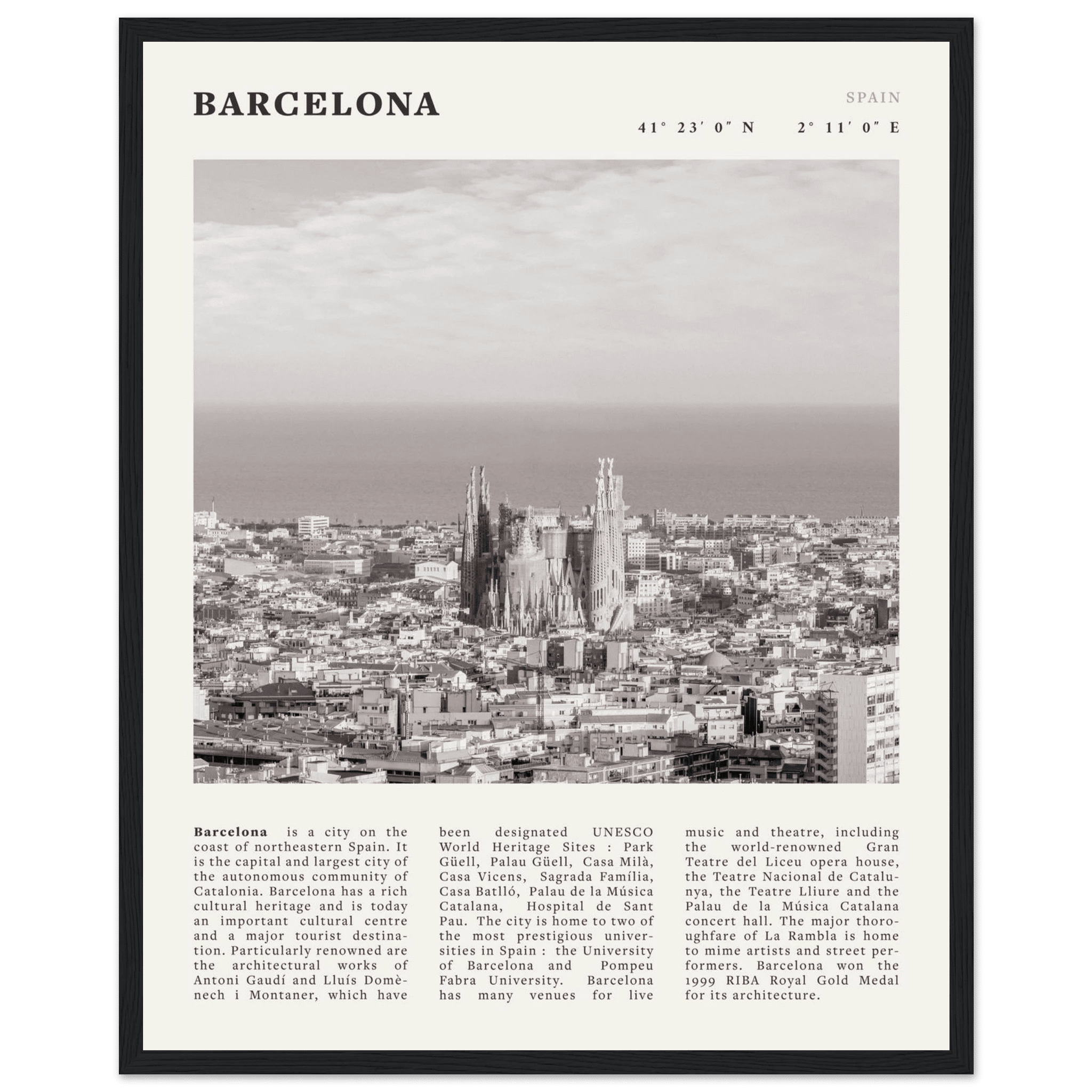 Barcelona Poster | Black & White Sagrada Familia Wall Art | Spain Travel Print - Evergreen Posters