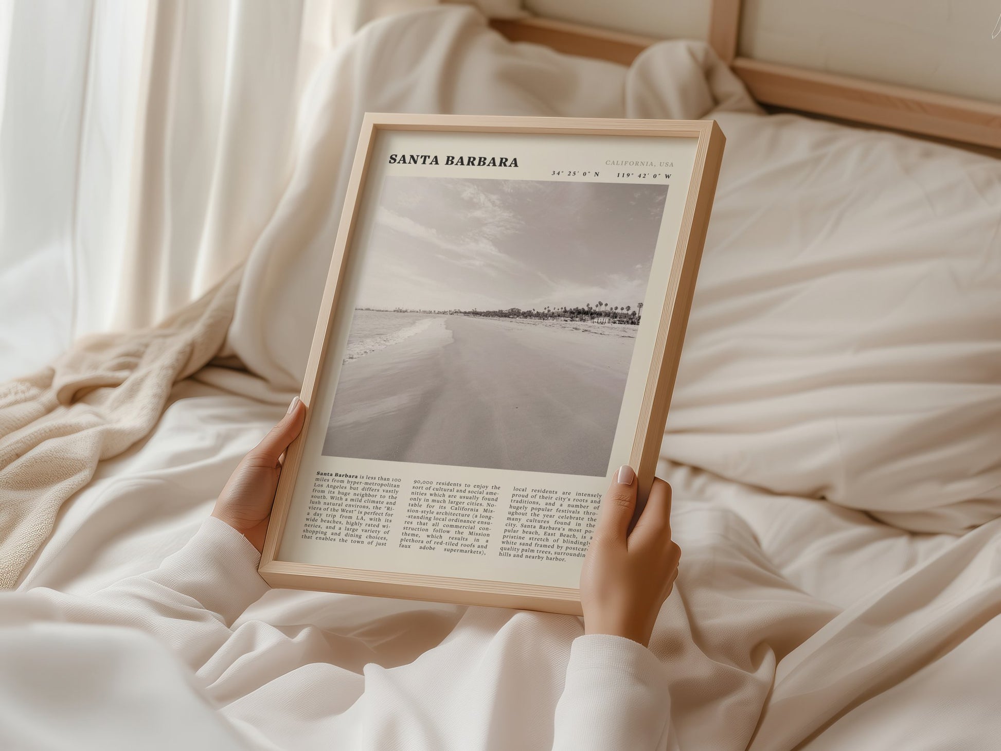 Santa Barbara Poster | Black & White California Beach Wall Art | CA Travel Print - Evergreen Posters