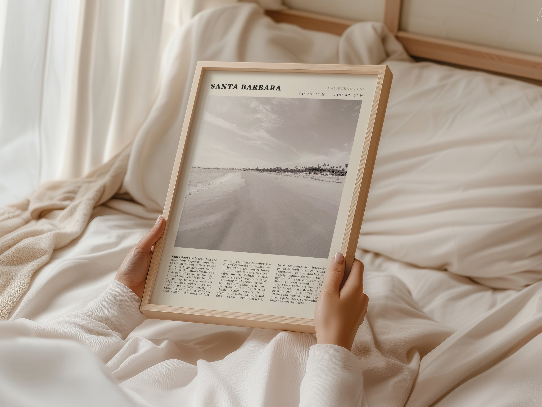 Santa Barbara Poster | Black & White California Beach Wall Art | CA Travel Print - Evergreen Posters
