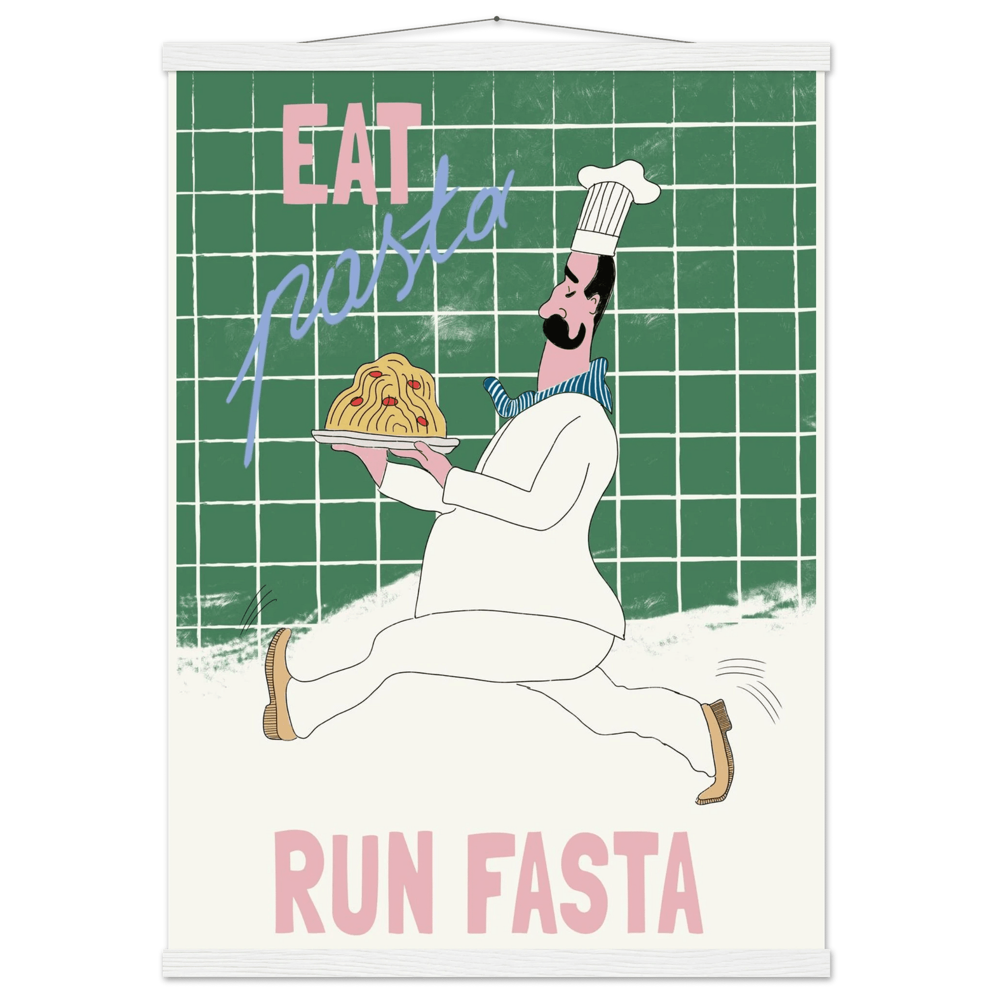 Eat Pasta Run Fasta Poster – Playful Kitchen Wall Art Print (Green Edition) - Evergreen Posters