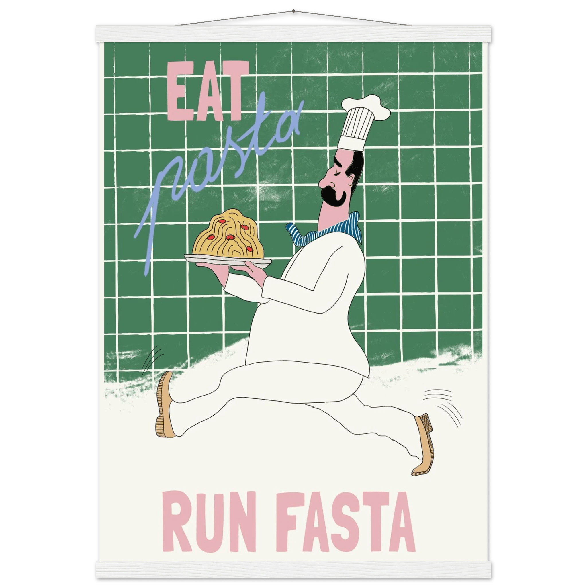 Eat Pasta Run Fasta Poster – Playful Kitchen Wall Art Print (Green Edition) - Evergreen Posters