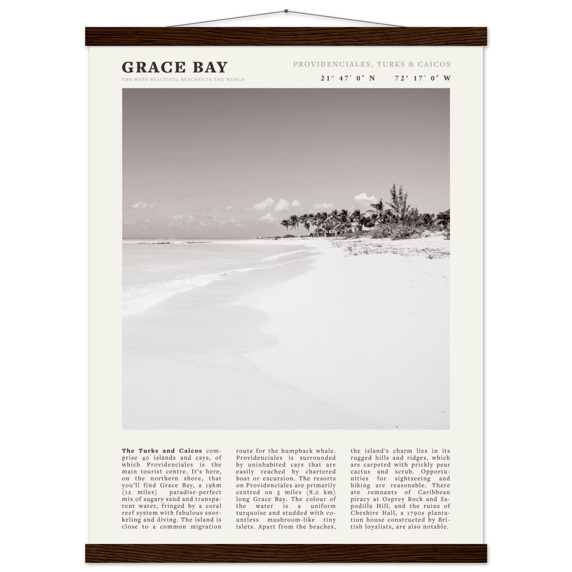 Grace Bay Poster | Black & White Turks & Caicos Wall Art | Caribbean Beach Print - Evergreen Posters