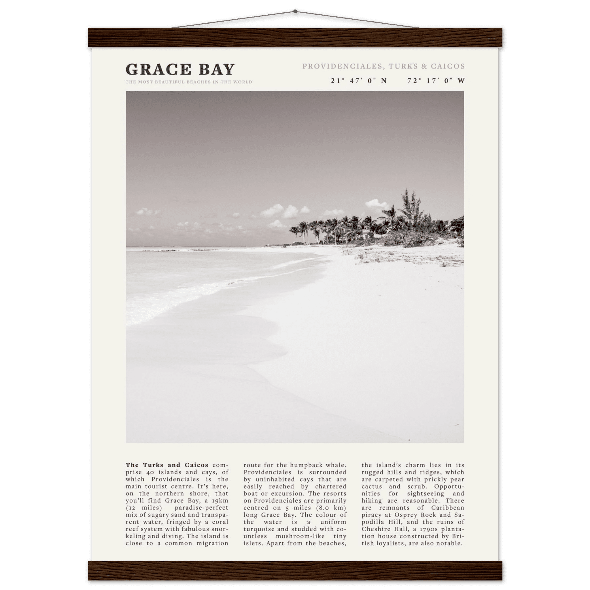 Grace Bay Poster | Black & White Turks & Caicos Wall Art | Caribbean Beach Print - Evergreen Posters