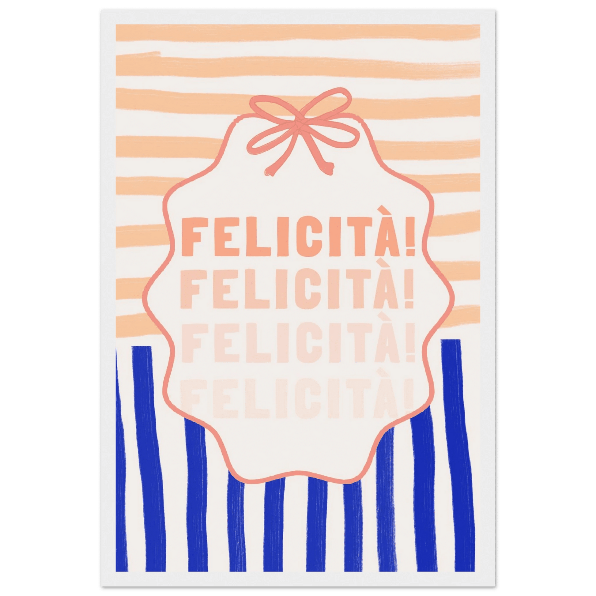 Felicità Italian Happiness Quote Print | Coquette Stripe Wall Art - Evergreen Posters