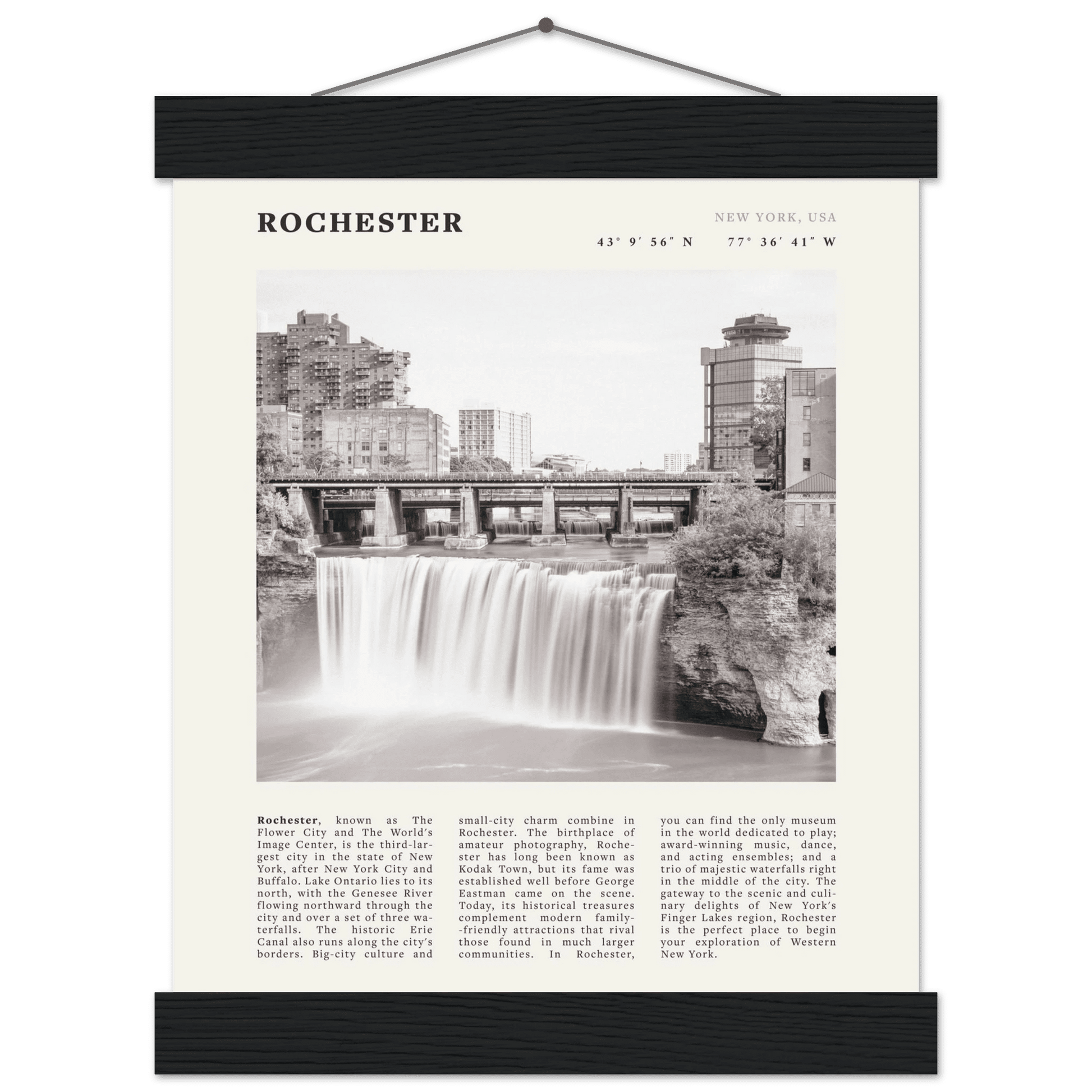 Rochester Poster | Black & White High Falls Wall Art | New York Travel Print - Evergreen Posters
