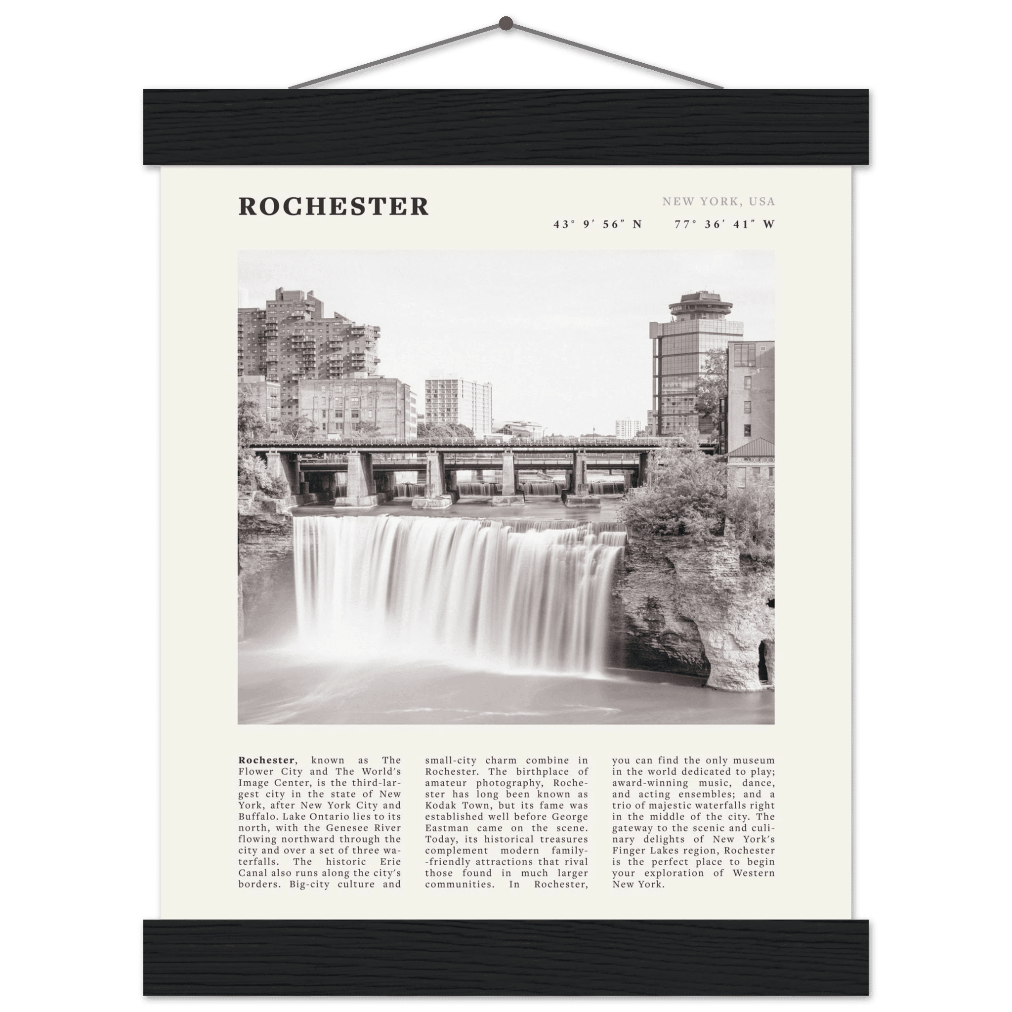 Rochester Poster | Black & White High Falls Wall Art | New York Travel Print - Evergreen Posters